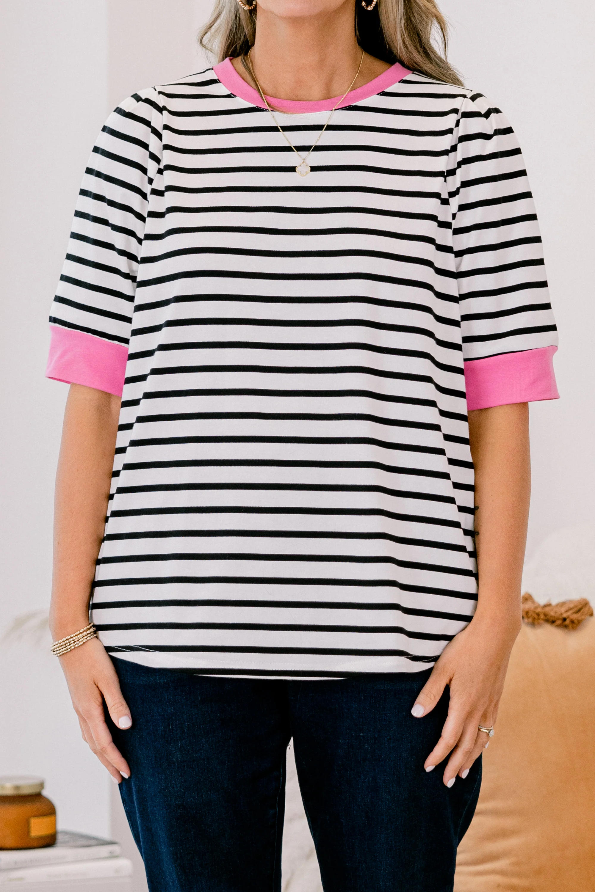 Signature Stripes Top, Black-Pink - Giverhouse