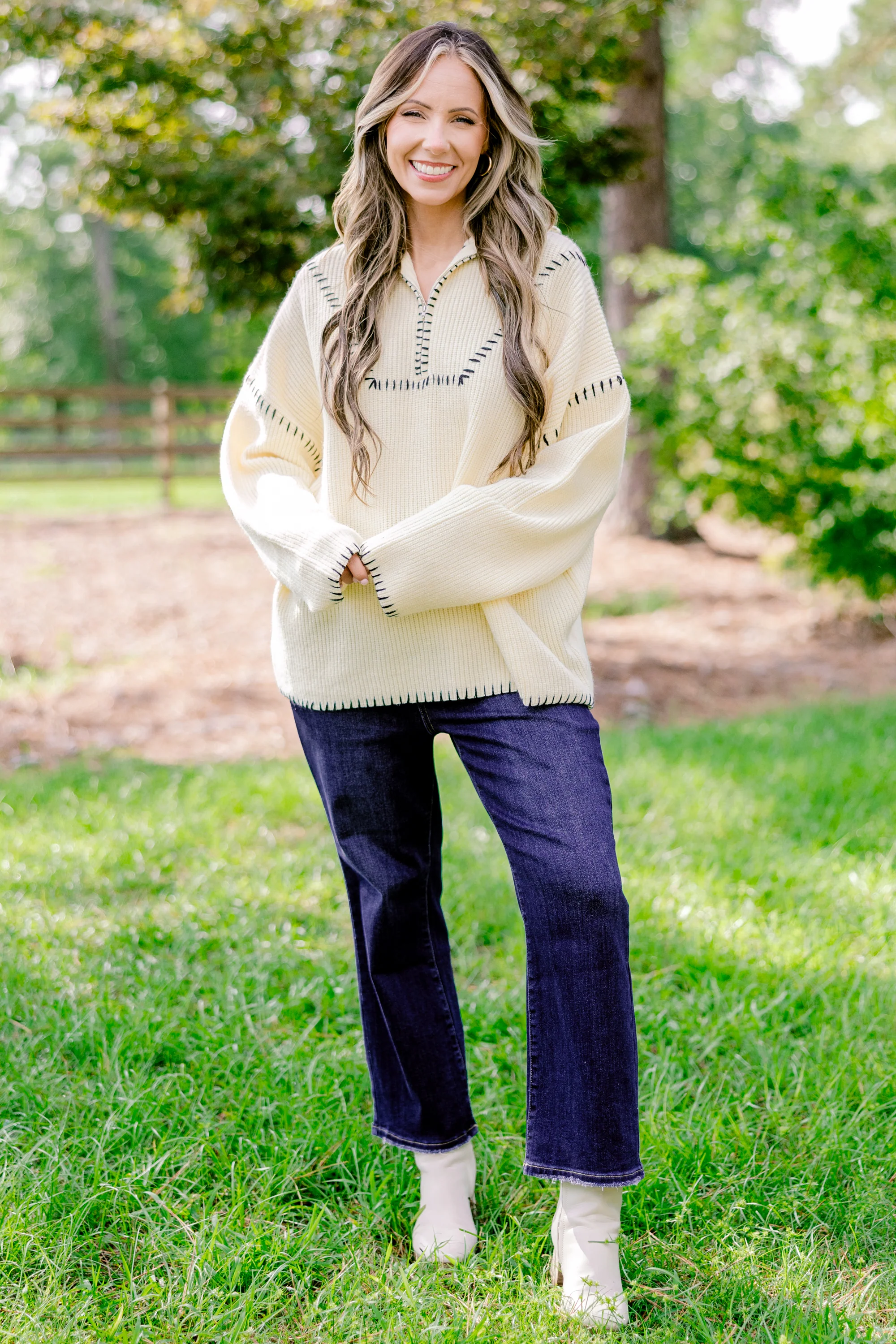 Falling For Fall Sweater, Cream-Black - Giverhouse