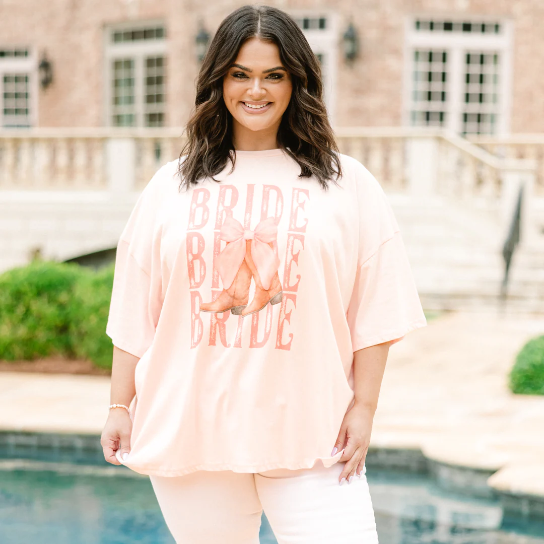 Bridal Boots Boyfriend Tee, Cream Pink - Giverhouse