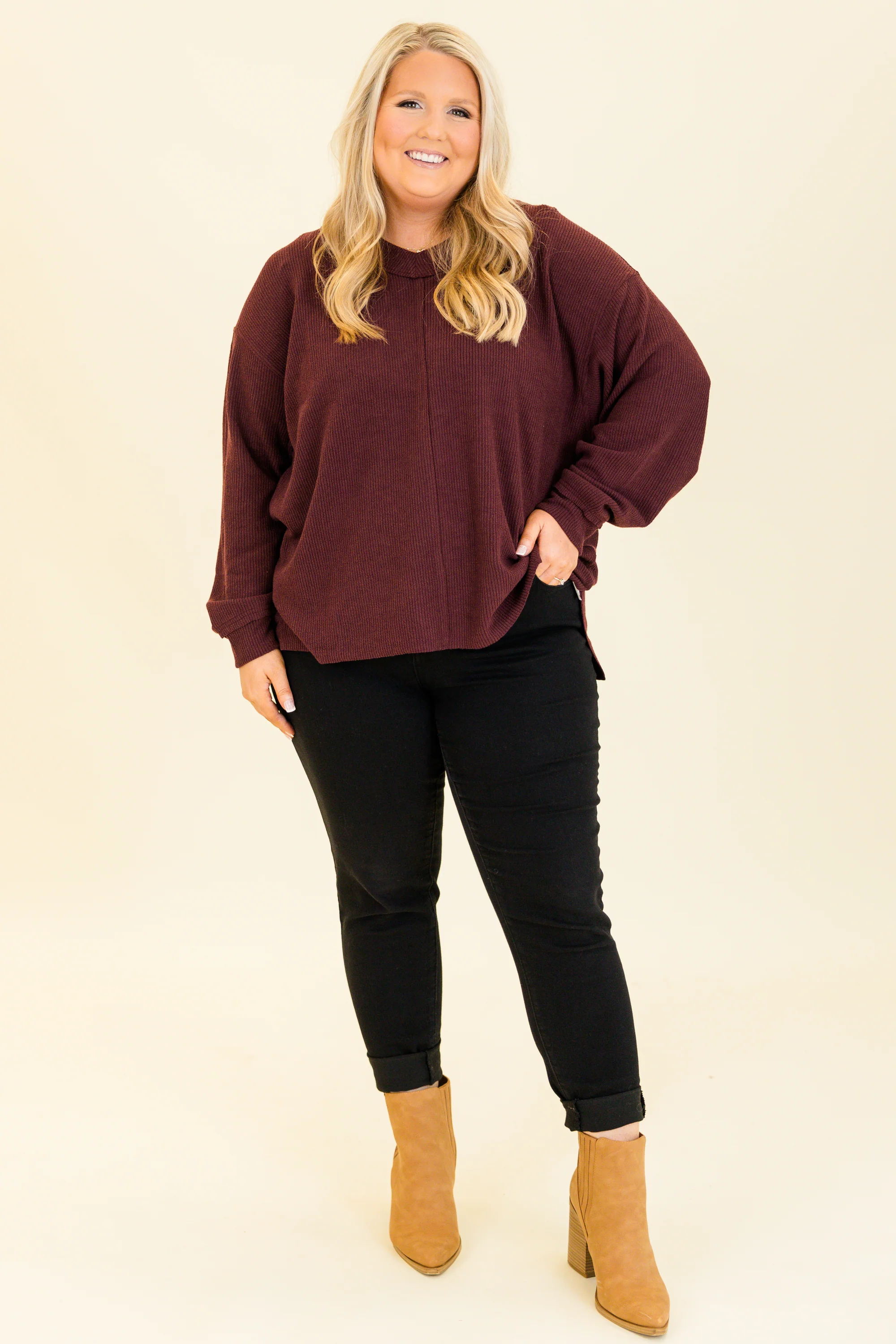 Cozy Textured Sweatshirt, Raisin - Giverhouse