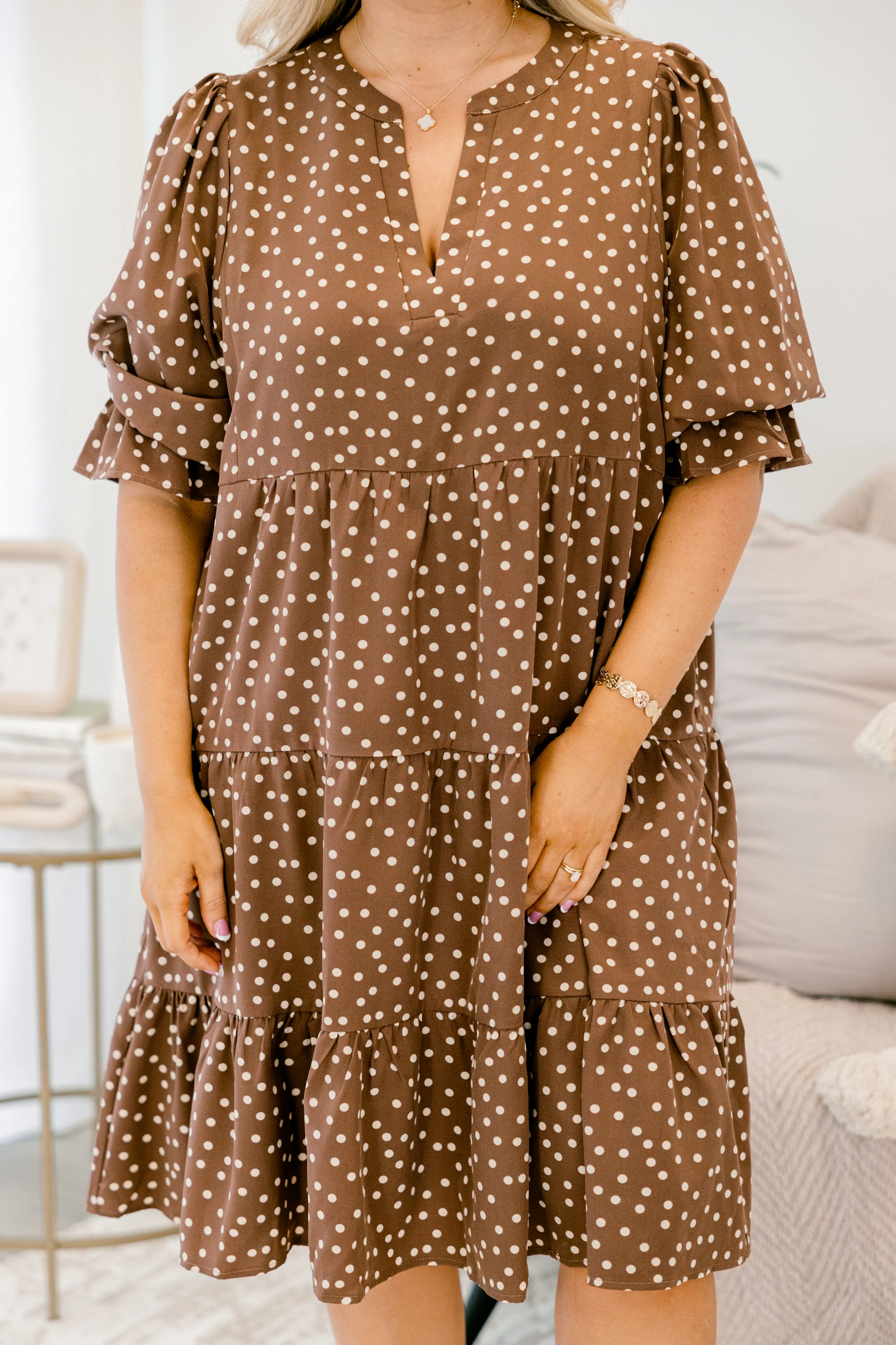 What You Know Dress, Brown Polka Dot - Giverhouse