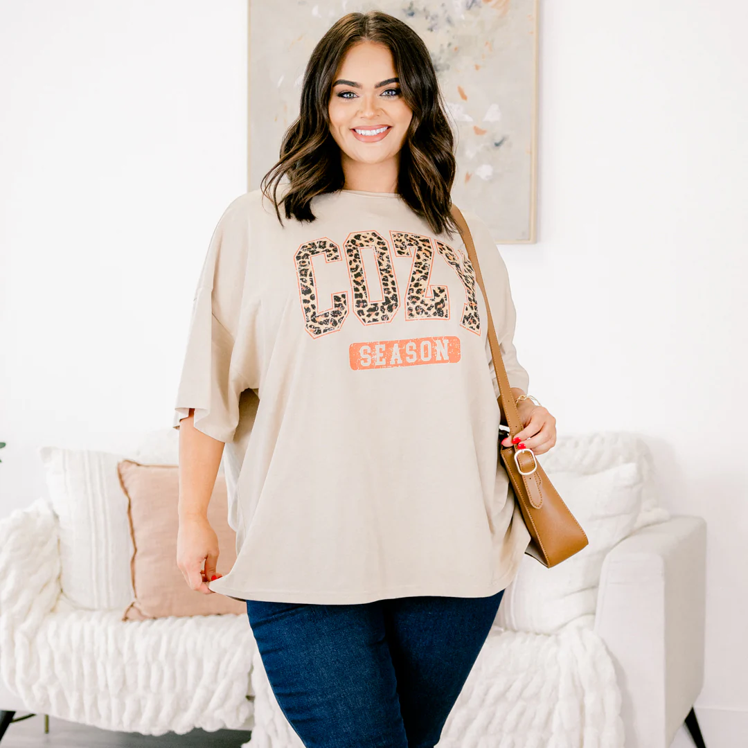 Let's Get Cozy Boyfriend Tee, Light Mocha - Giverhouse