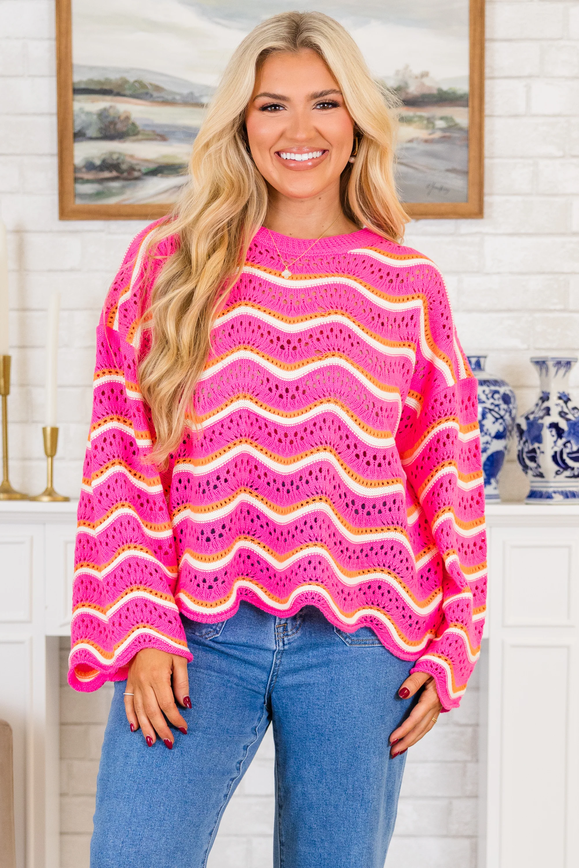 Wavy Comfort Sweater, Pink - Giverhouse