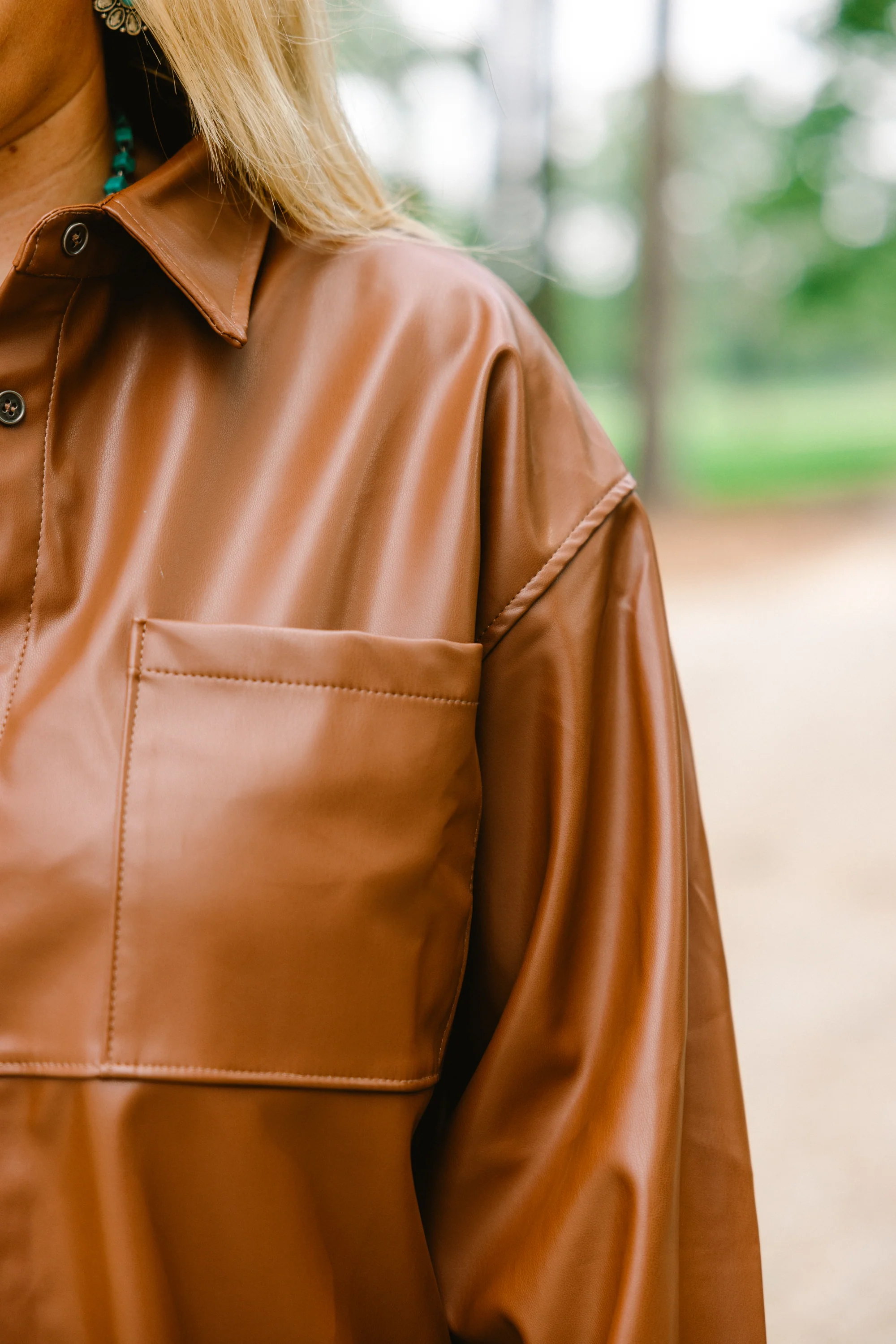 Sweet and Sassy Faux Leather Shacket, Caramel - Giverhouse