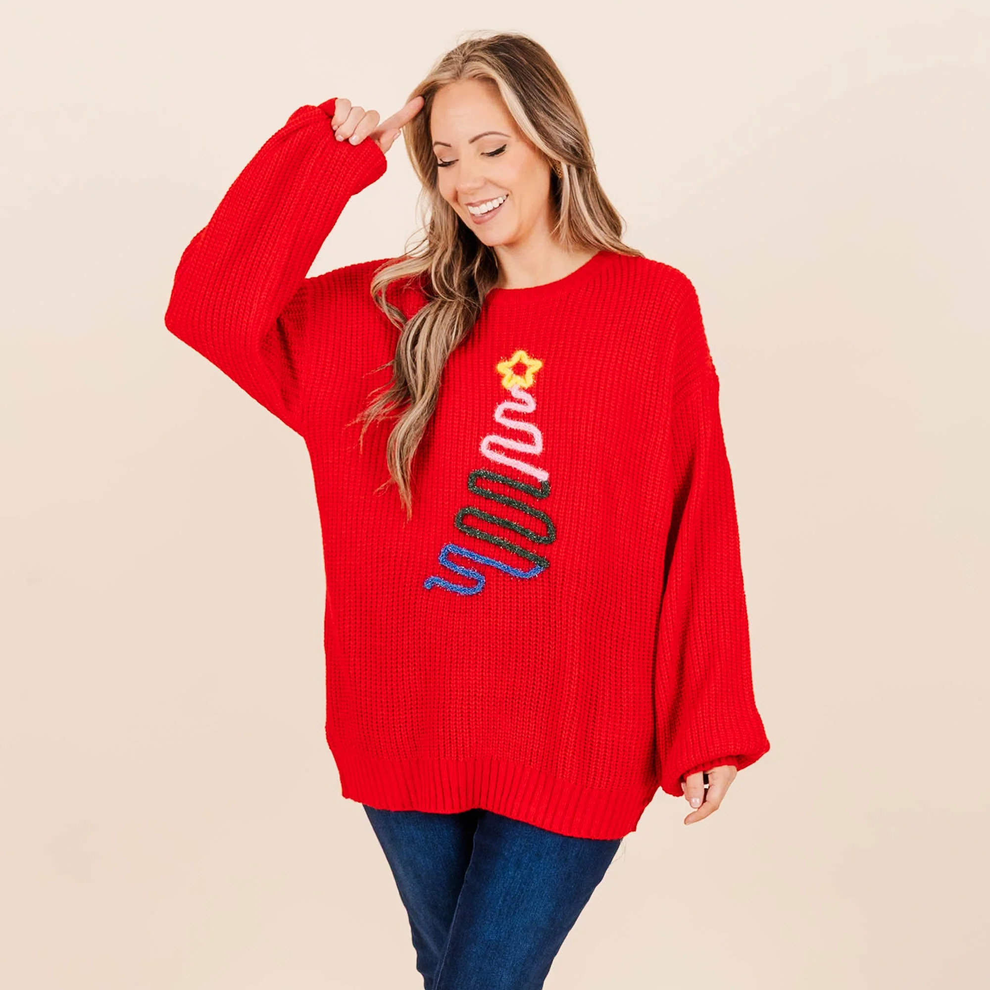 Star On Top Sweater, Red - Giverhouse