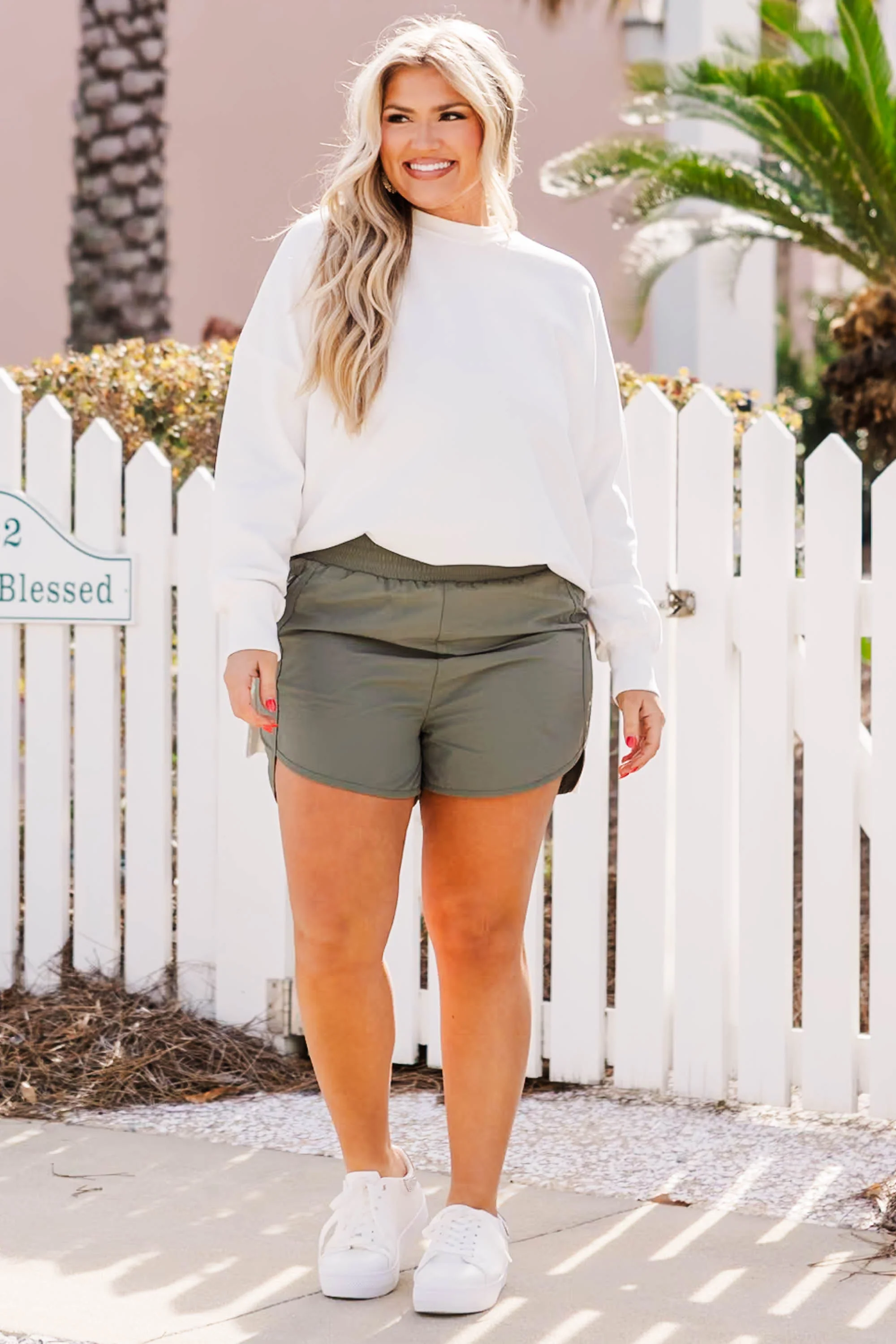She's A Go-Getter Shorts, Light Olive - Giverhouse
