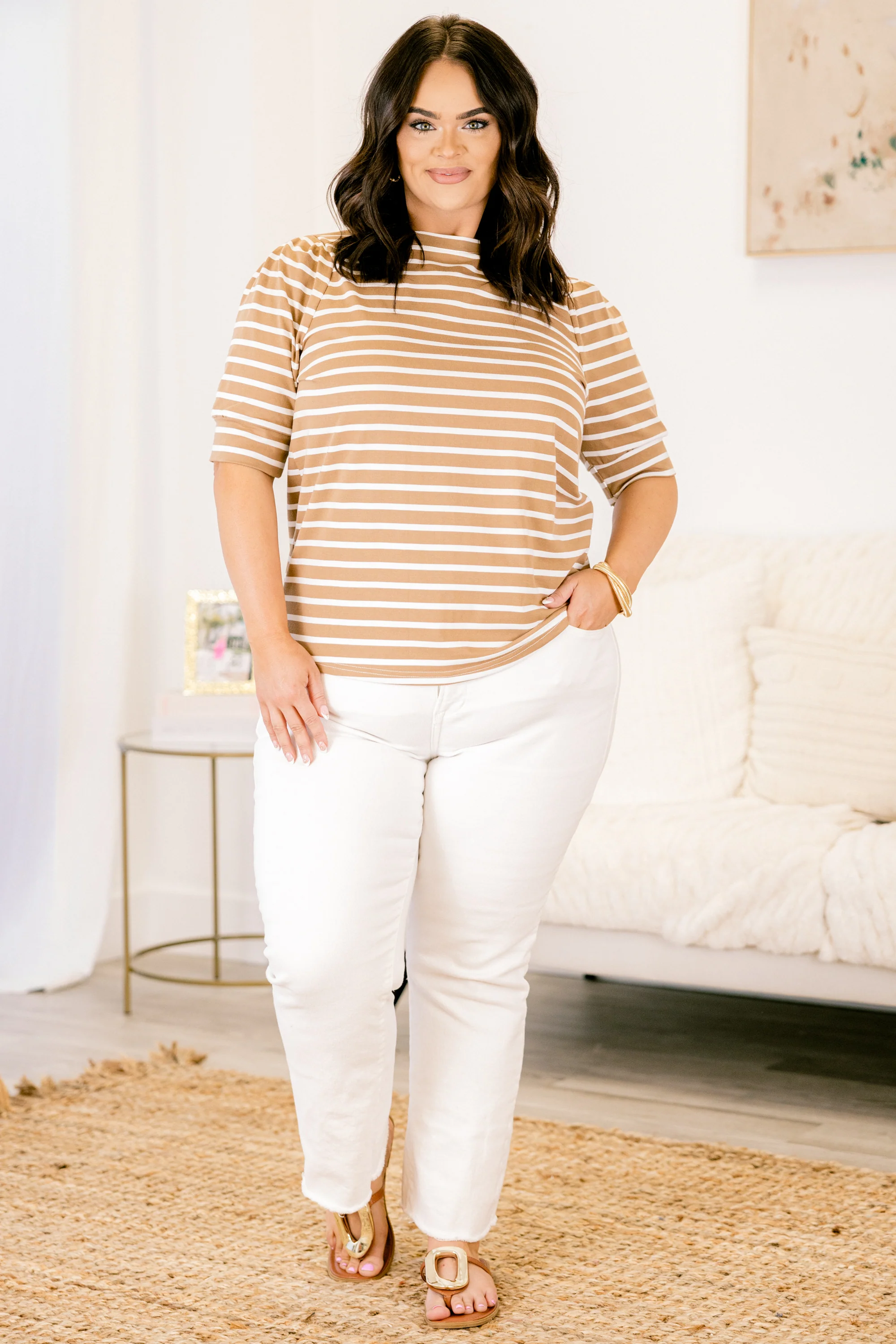 Signature Stripes Top, Mocha - Giverhouse