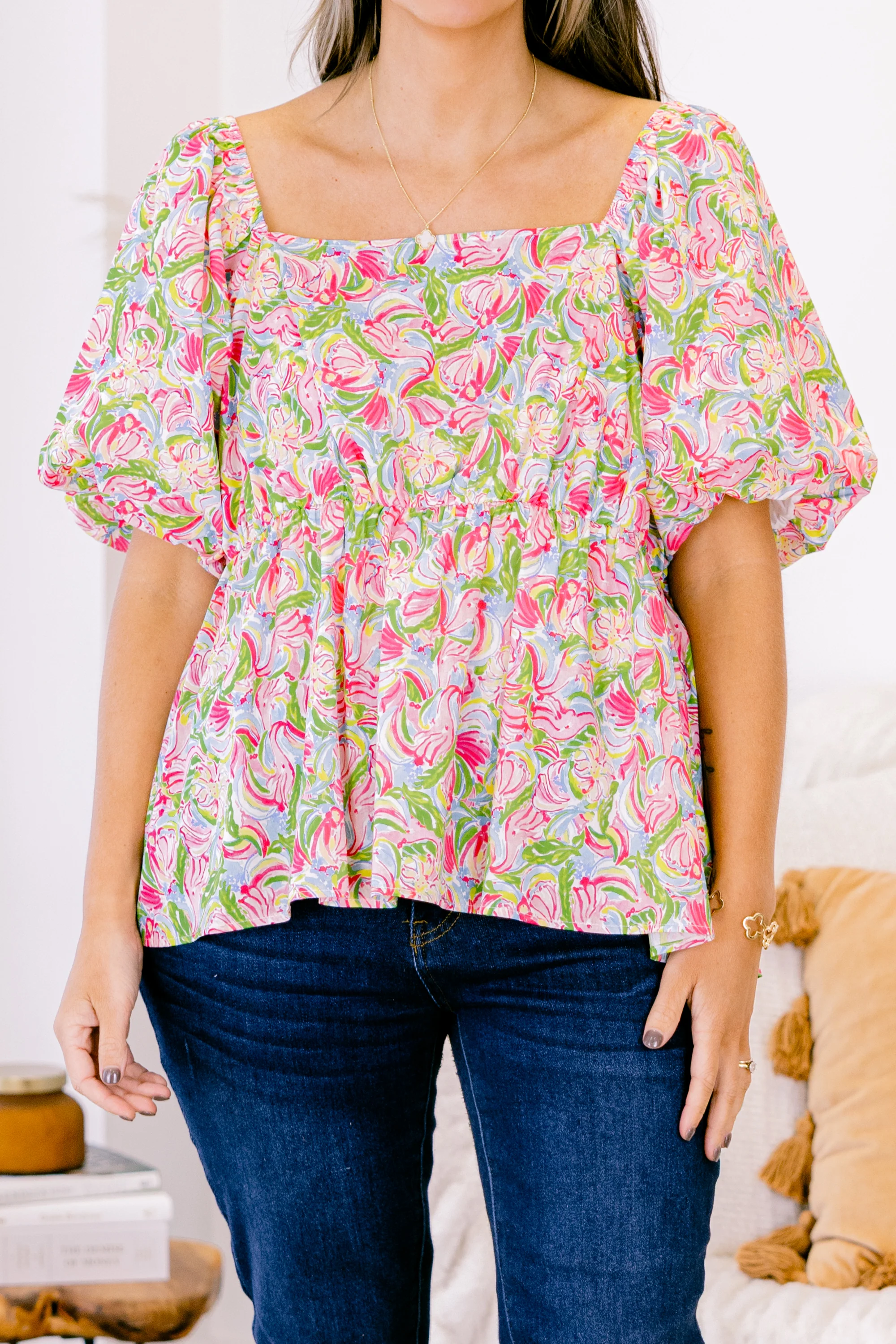 Spring Romance Top, Pink Abstract - Giverhouse
