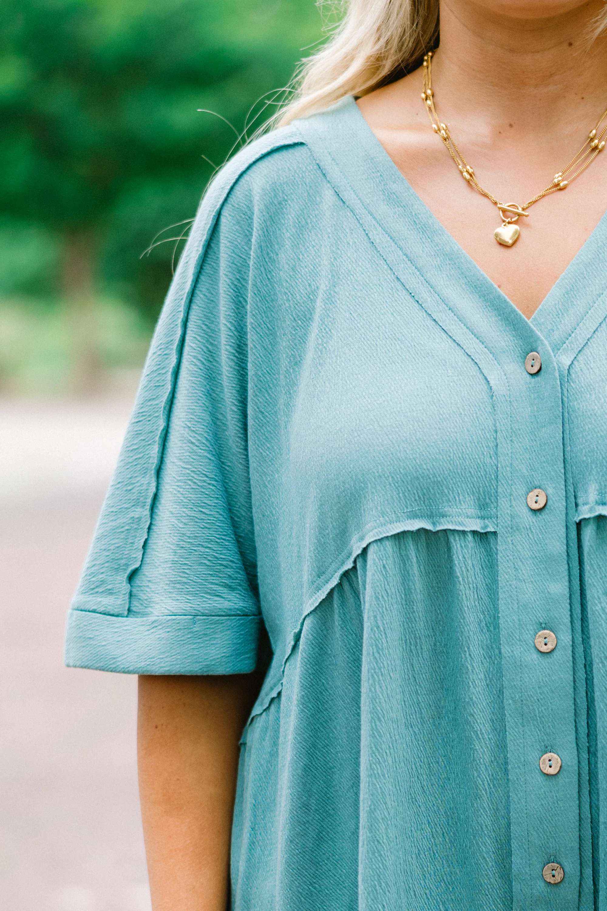 Throw On And Go Romper, Dusty Teal - Giverhouse