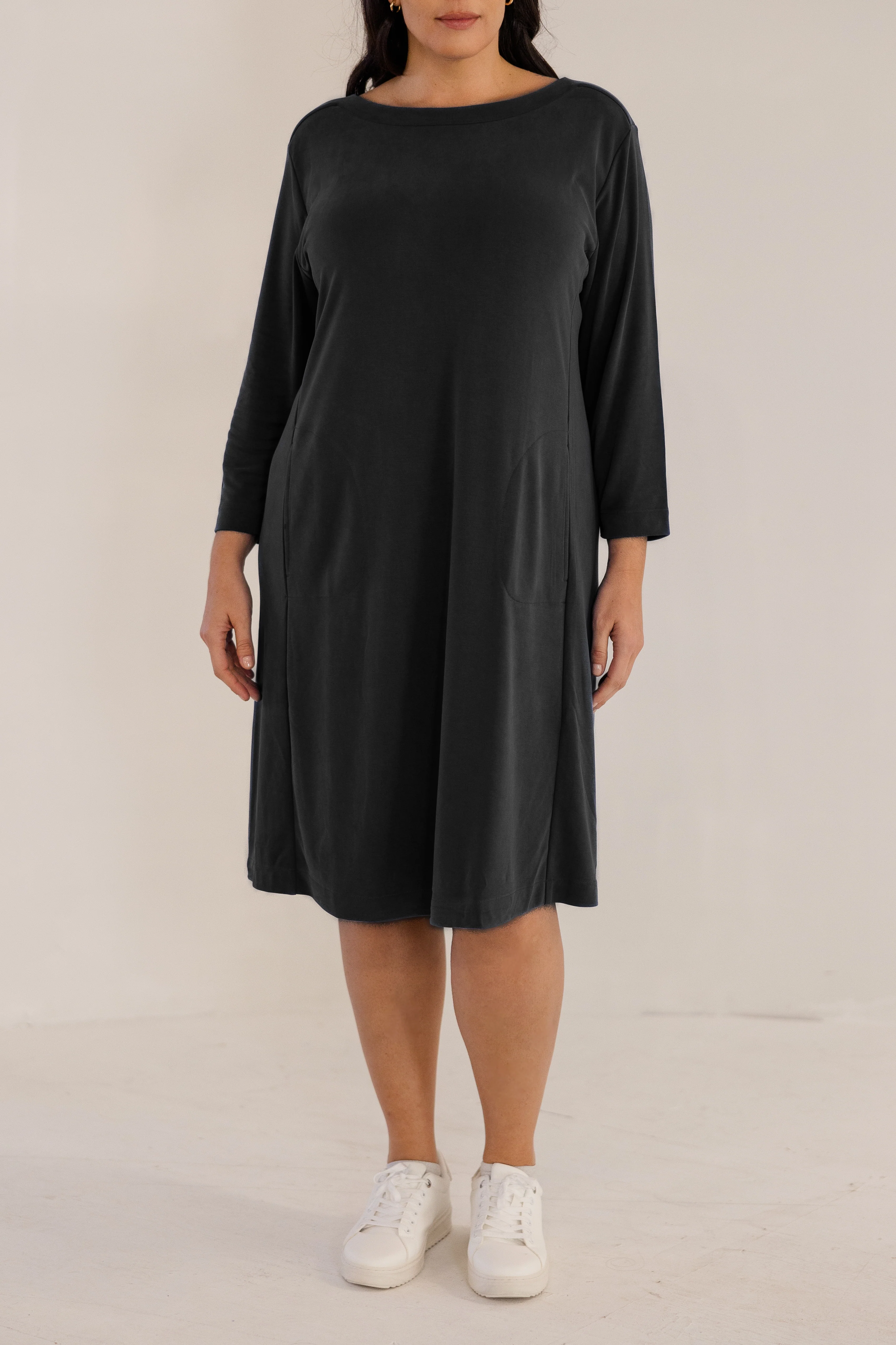 Audrey Boatneck Dress, Black - Giverhouse