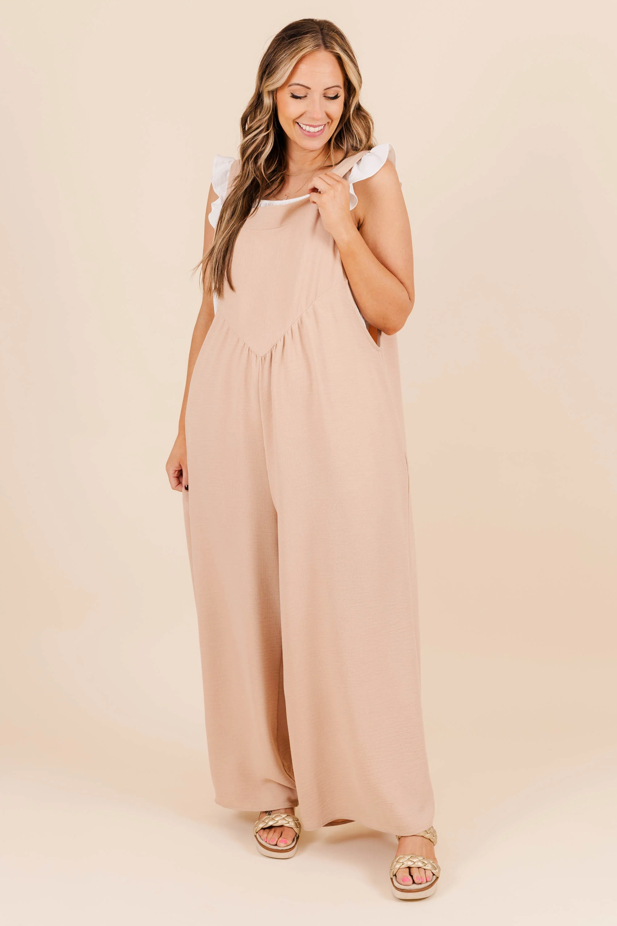 Only Clear Skies Jumpsuit, Taupe - Giverhouse