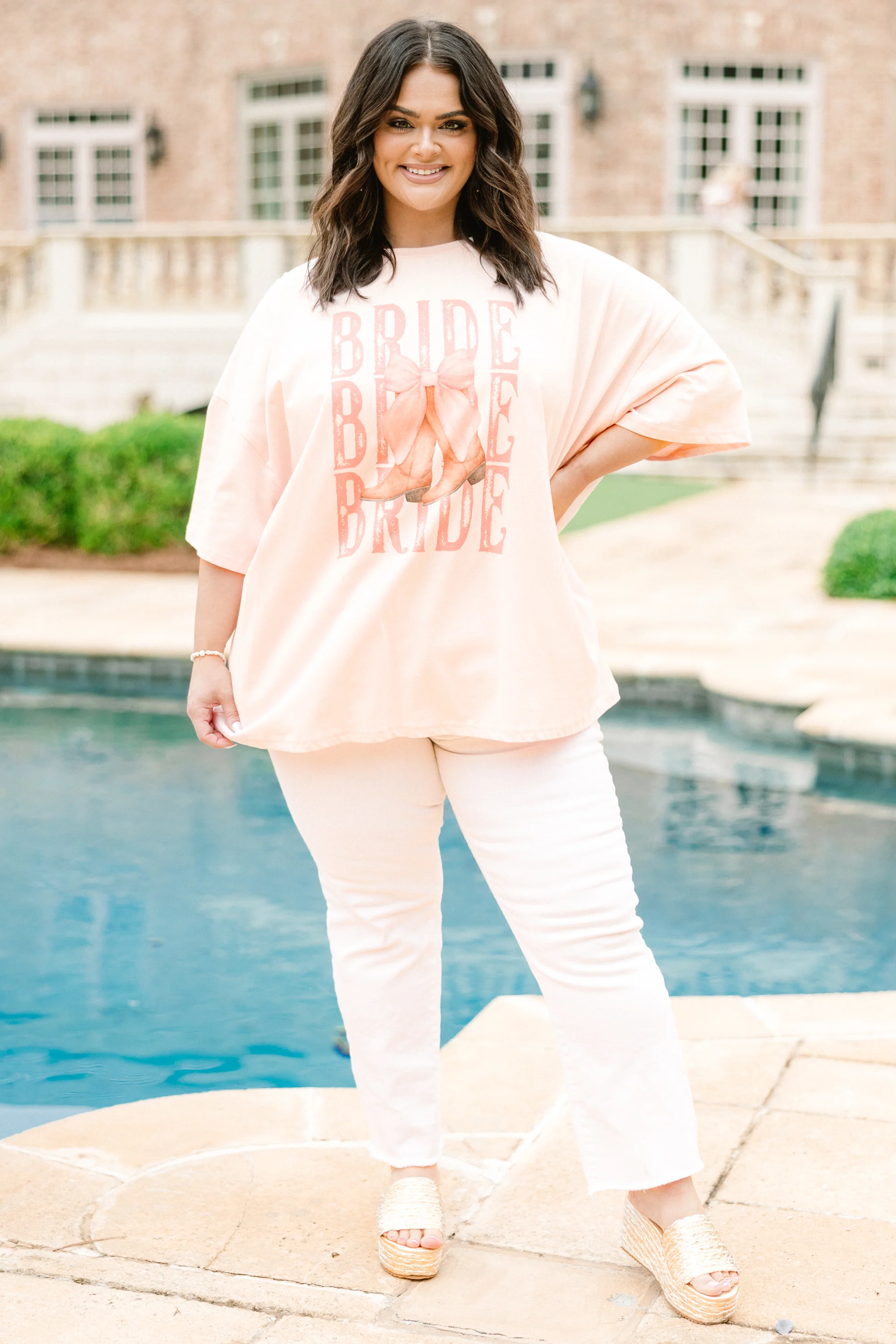 Bridal Boots Boyfriend Tee, Cream Pink - Giverhouse