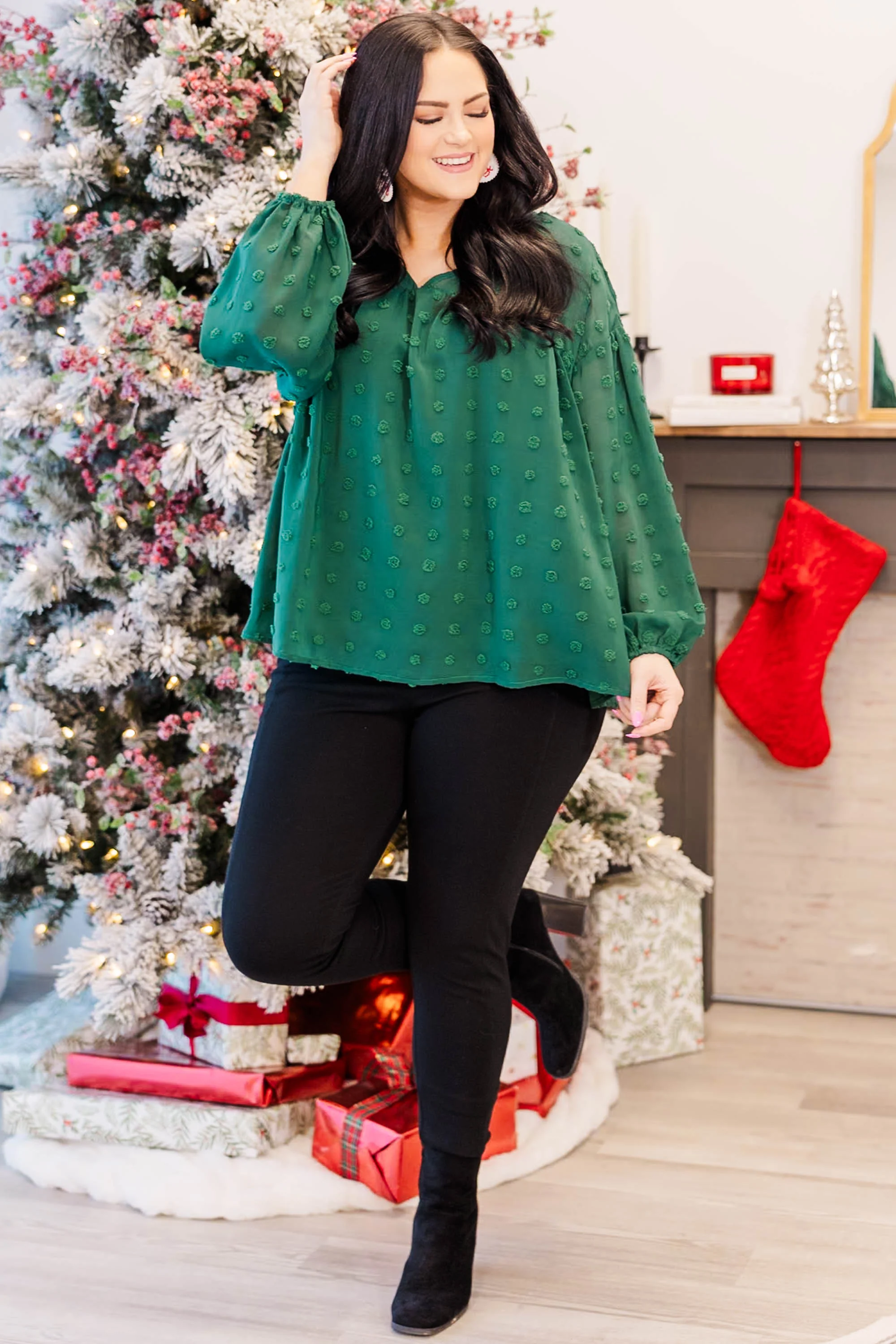 A Dot And A Skip Away Top, Green - Giverhouse