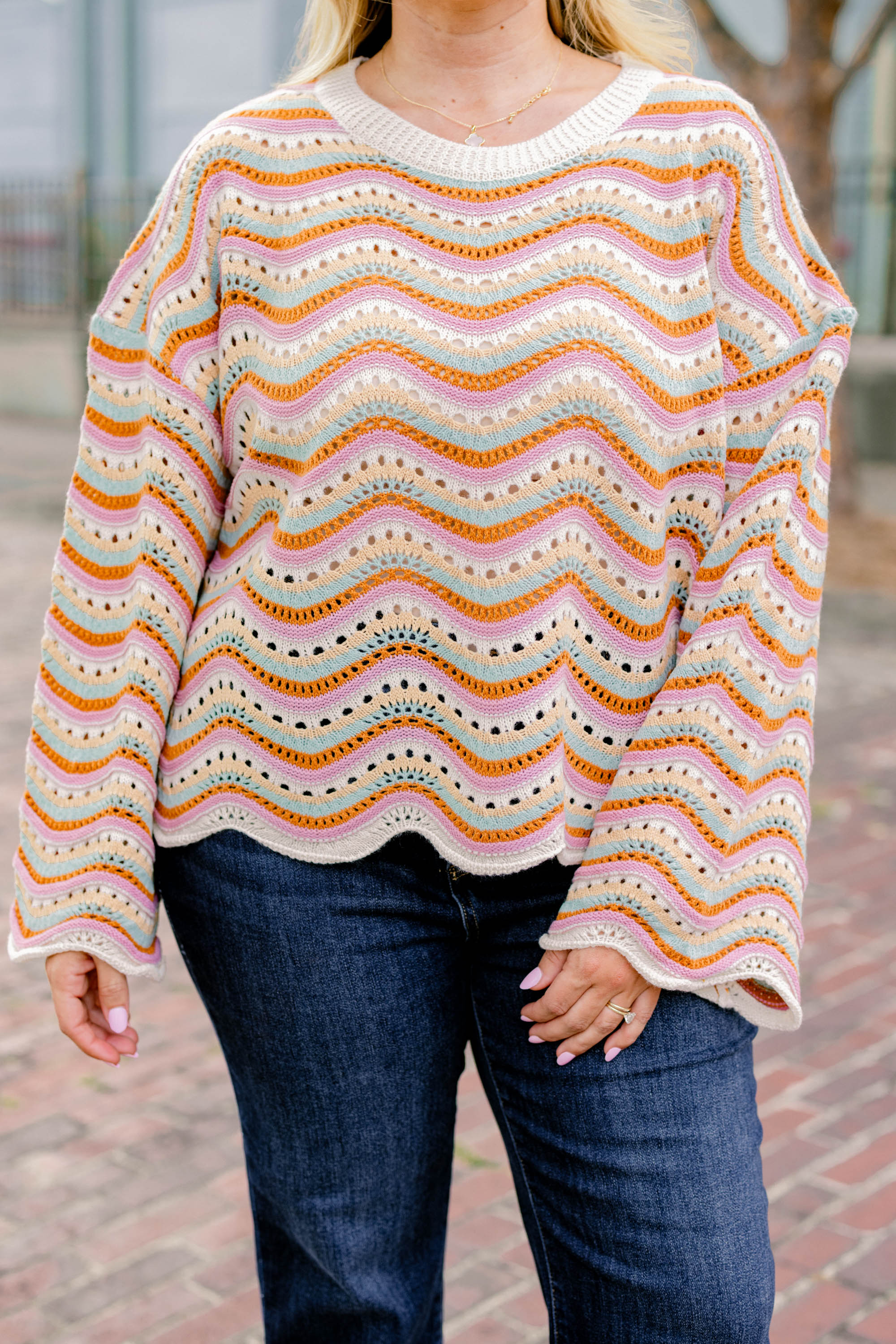 Wavy Comfort Sweater, Cream Multi - Giverhouse