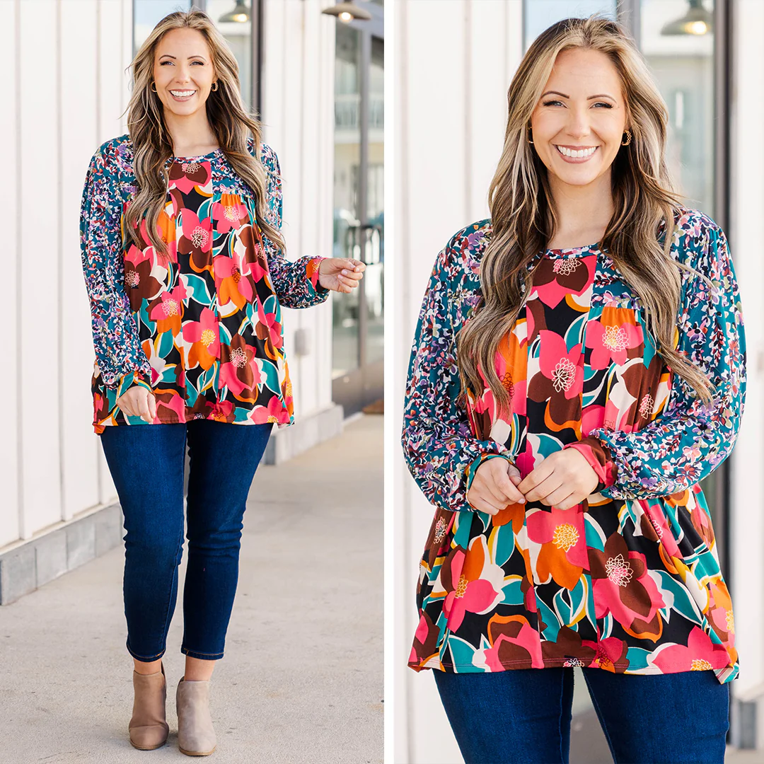 No Fears Top, Teal/Black/Fuchsia - Giverhouse