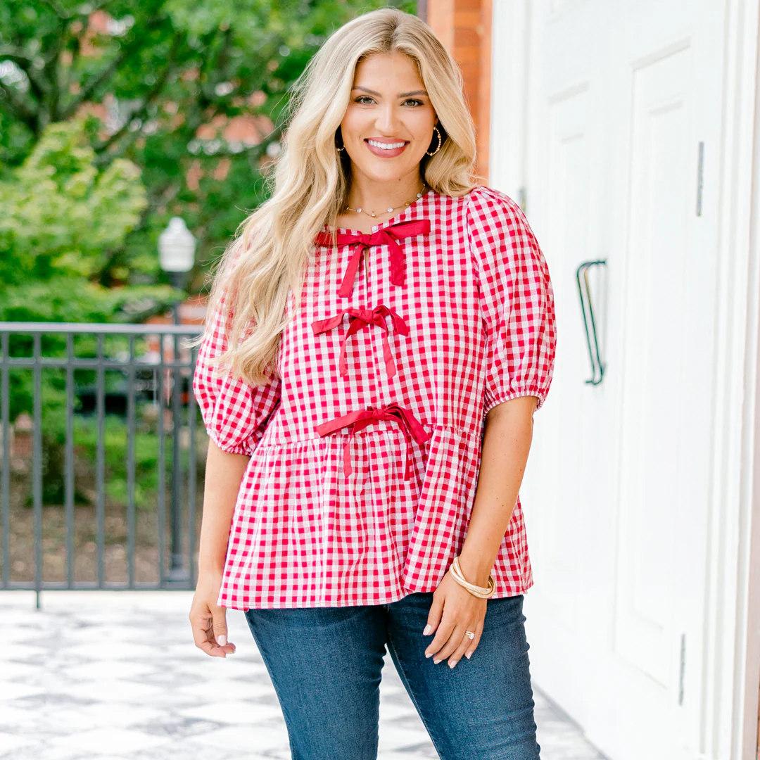 Take It Easy Now Top, Red Gingham - Giverhouse