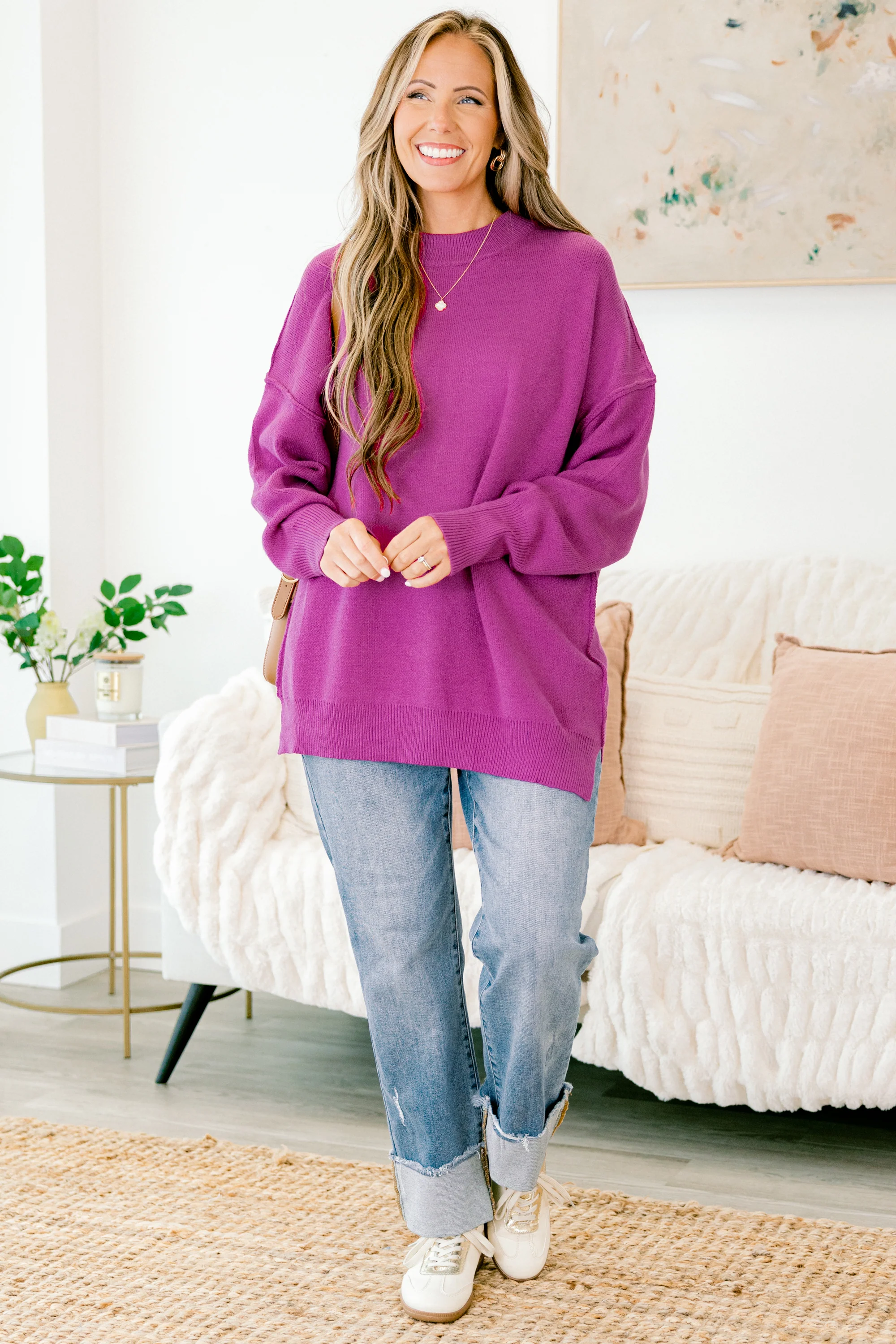 Busy Being Me Sweater, Fuchsia - Giverhouse
