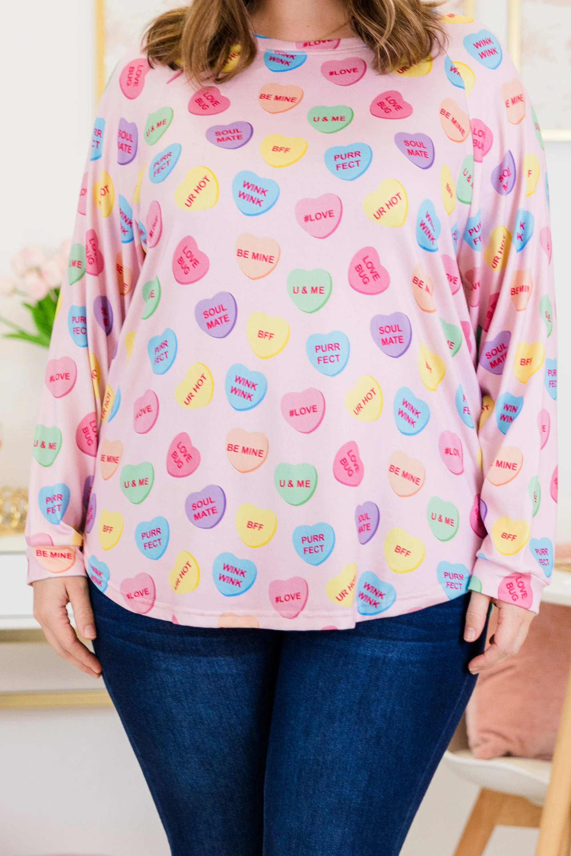 Curved Hem Slouchy Dolman Tunic, Conversation Heart - Giverhouse