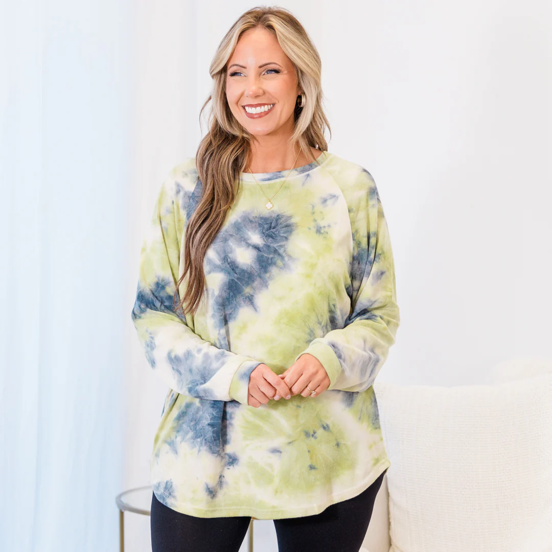 Curved Hem Slouchy Dolman Tunic, Tie Dye Olive - Giverhouse