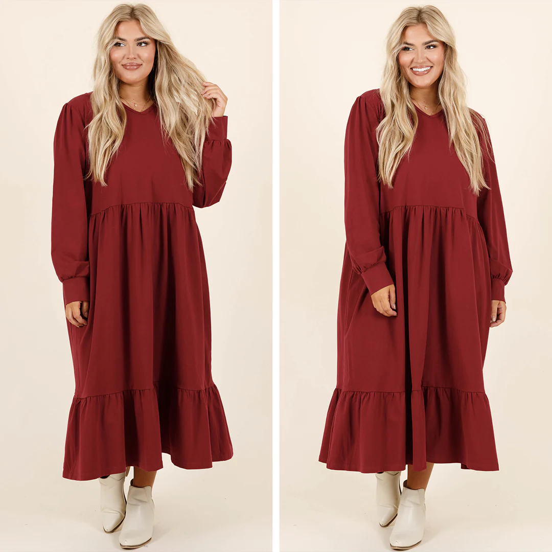 Remember The Past Dress, Burgundy - Giverhouse