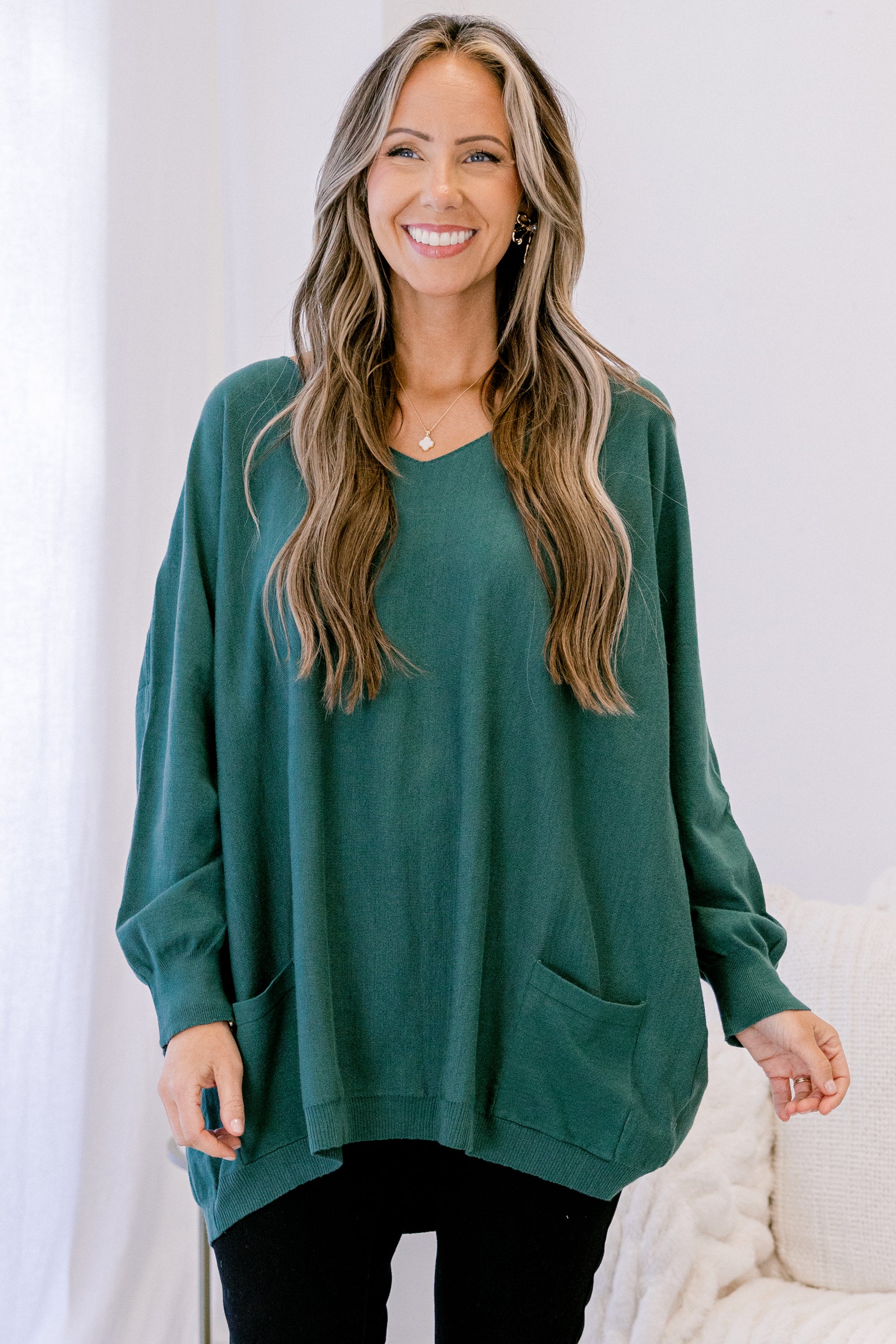 Golden Day Knit Tunic, Hunter Green - Giverhouse