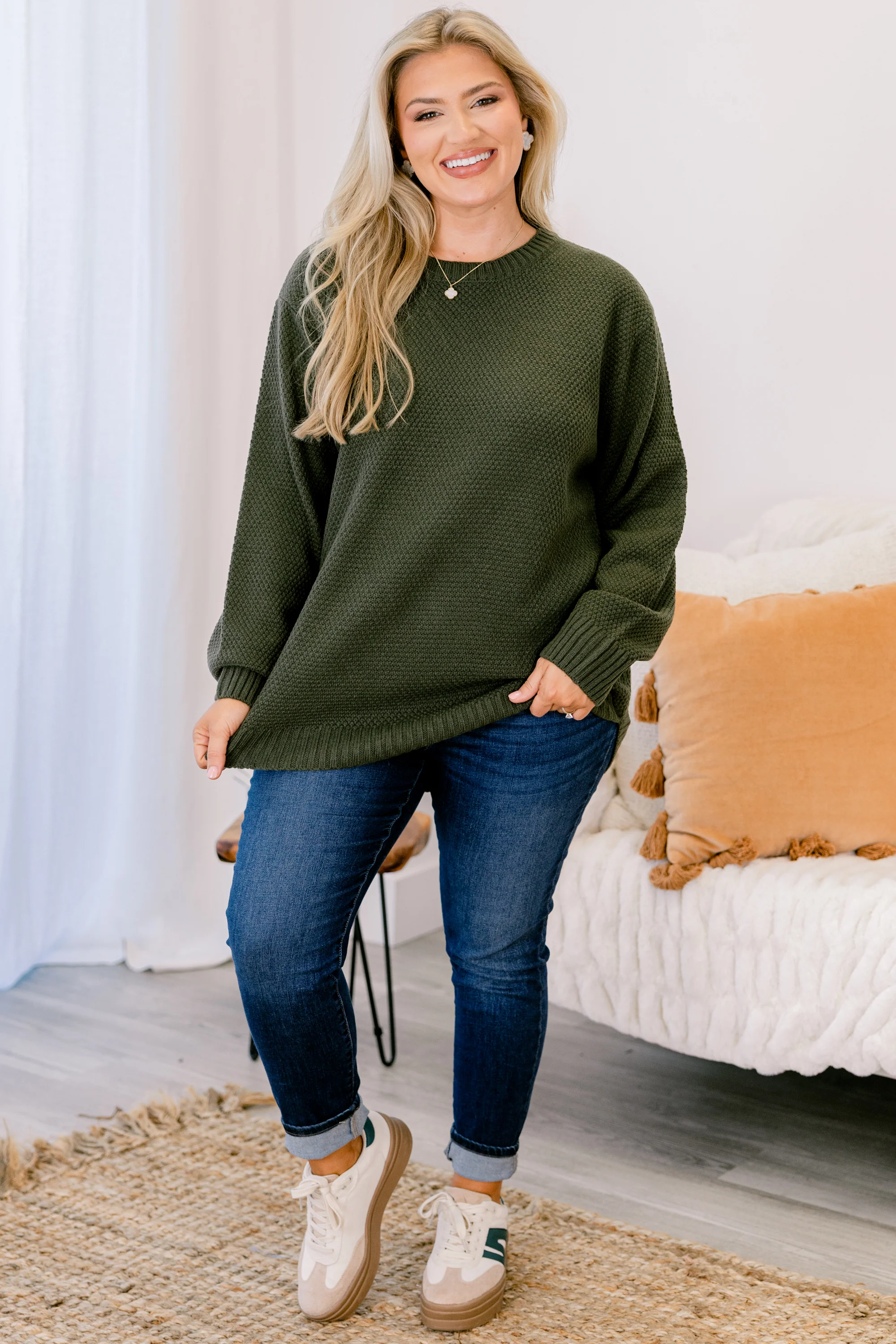 Fully Committed Sweater, Dark Olive - Giverhouse