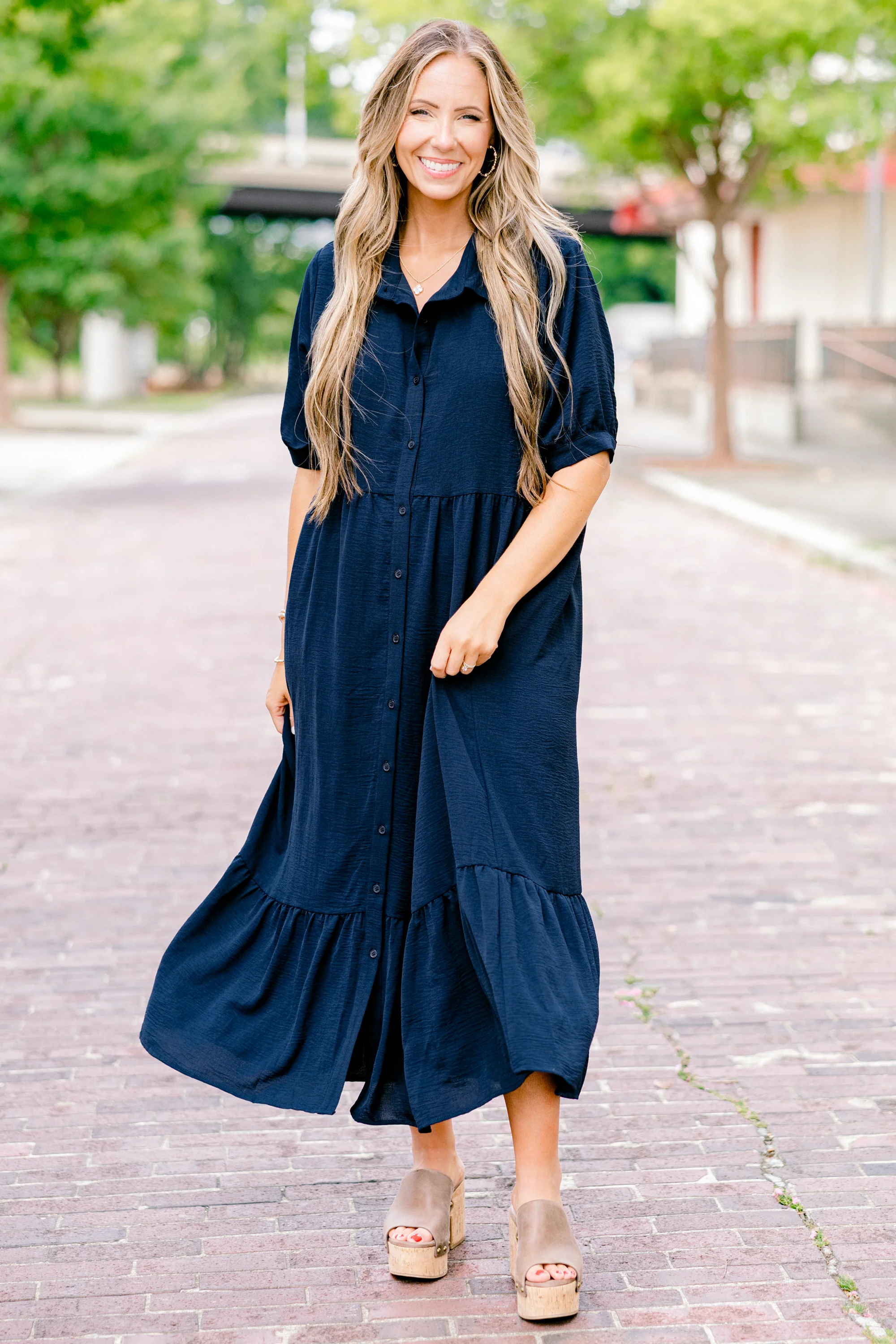 In Your Happy Place Dress, Navy - Giverhouse