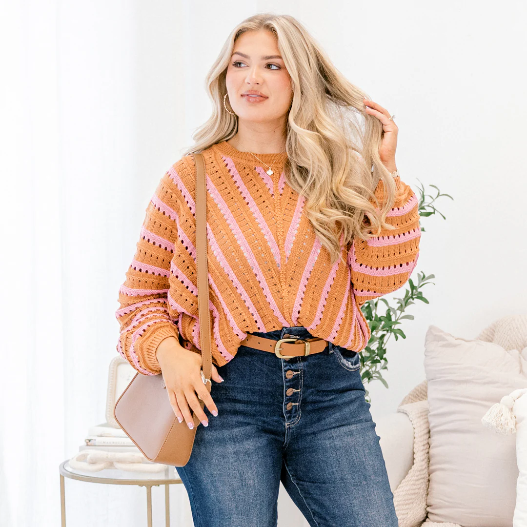 Hometown Memories Sweater, Brown-Pink - Giverhouse