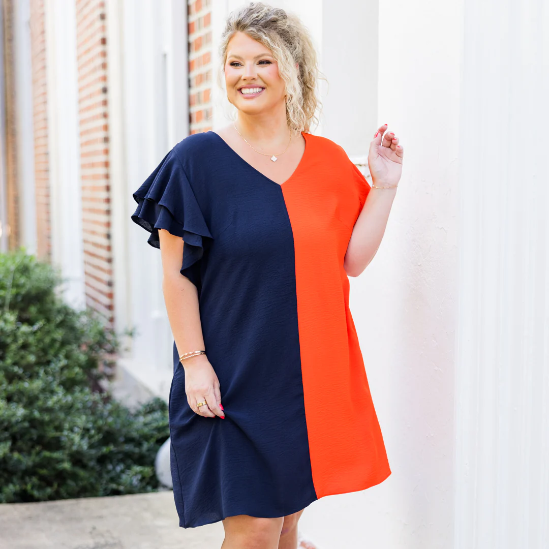 Saturday Best Dress, Navy-Orange - Giverhouse