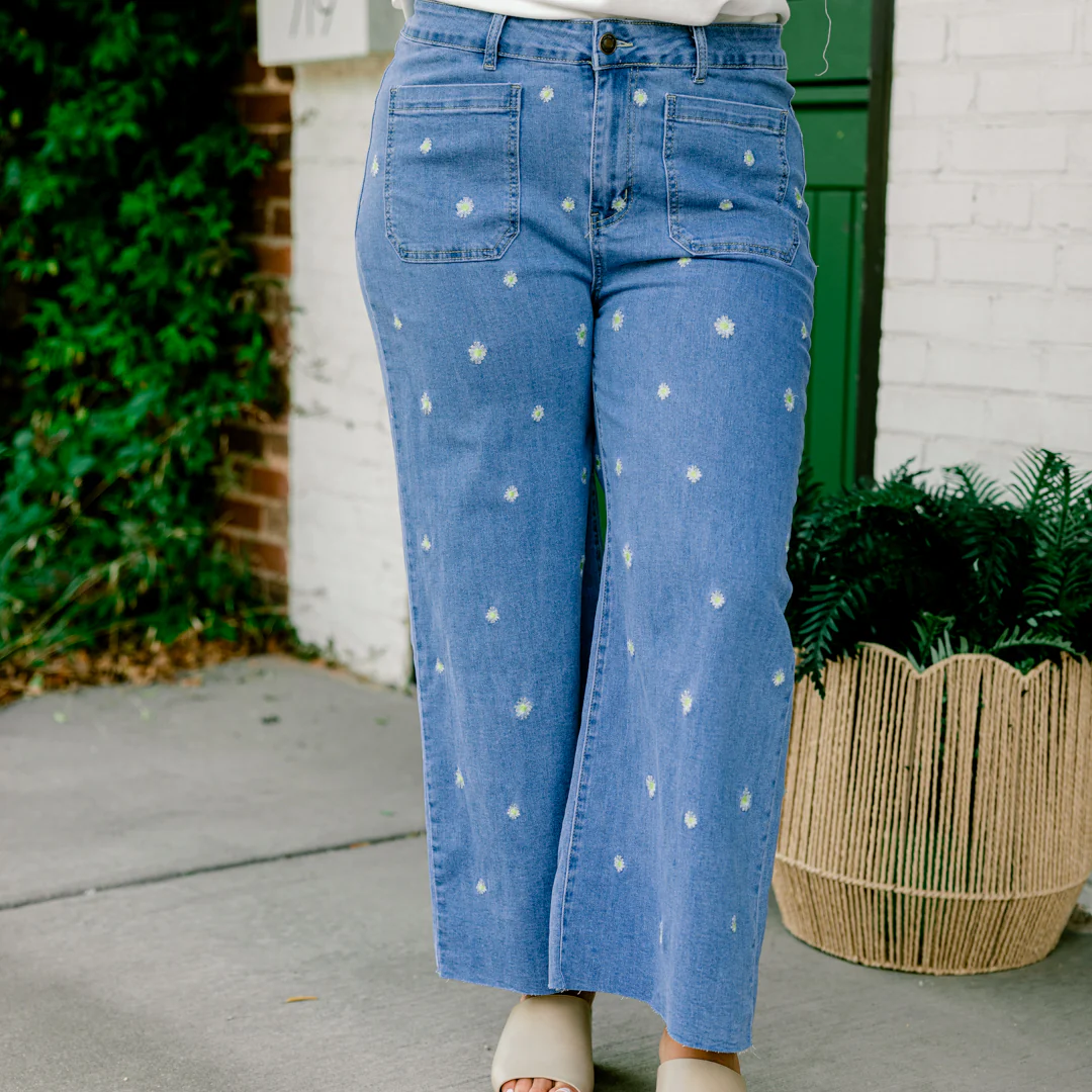 Wash Me Away Jeans, Floral Embroidery - Giverhouse