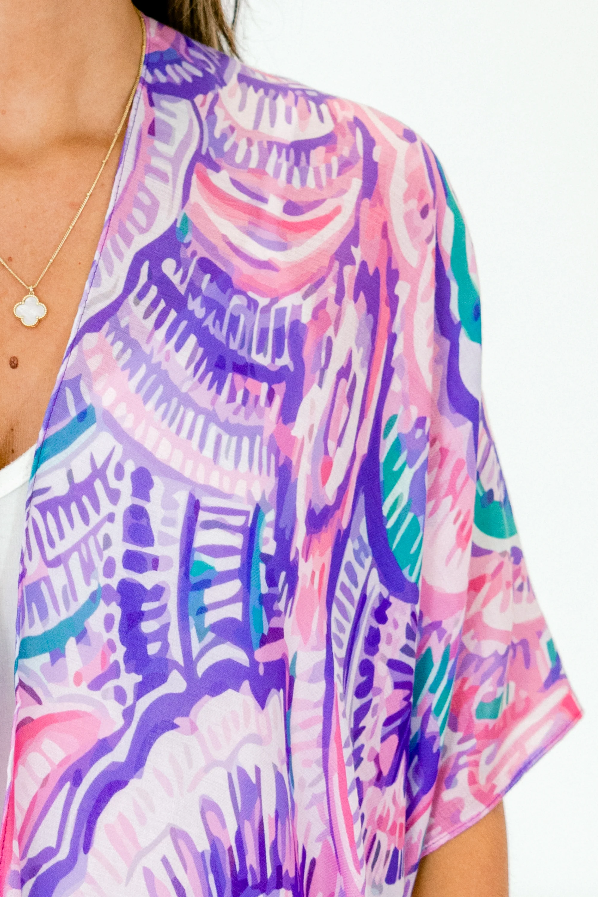 Watch And See Kimono, Pink-Blue - Giverhouse