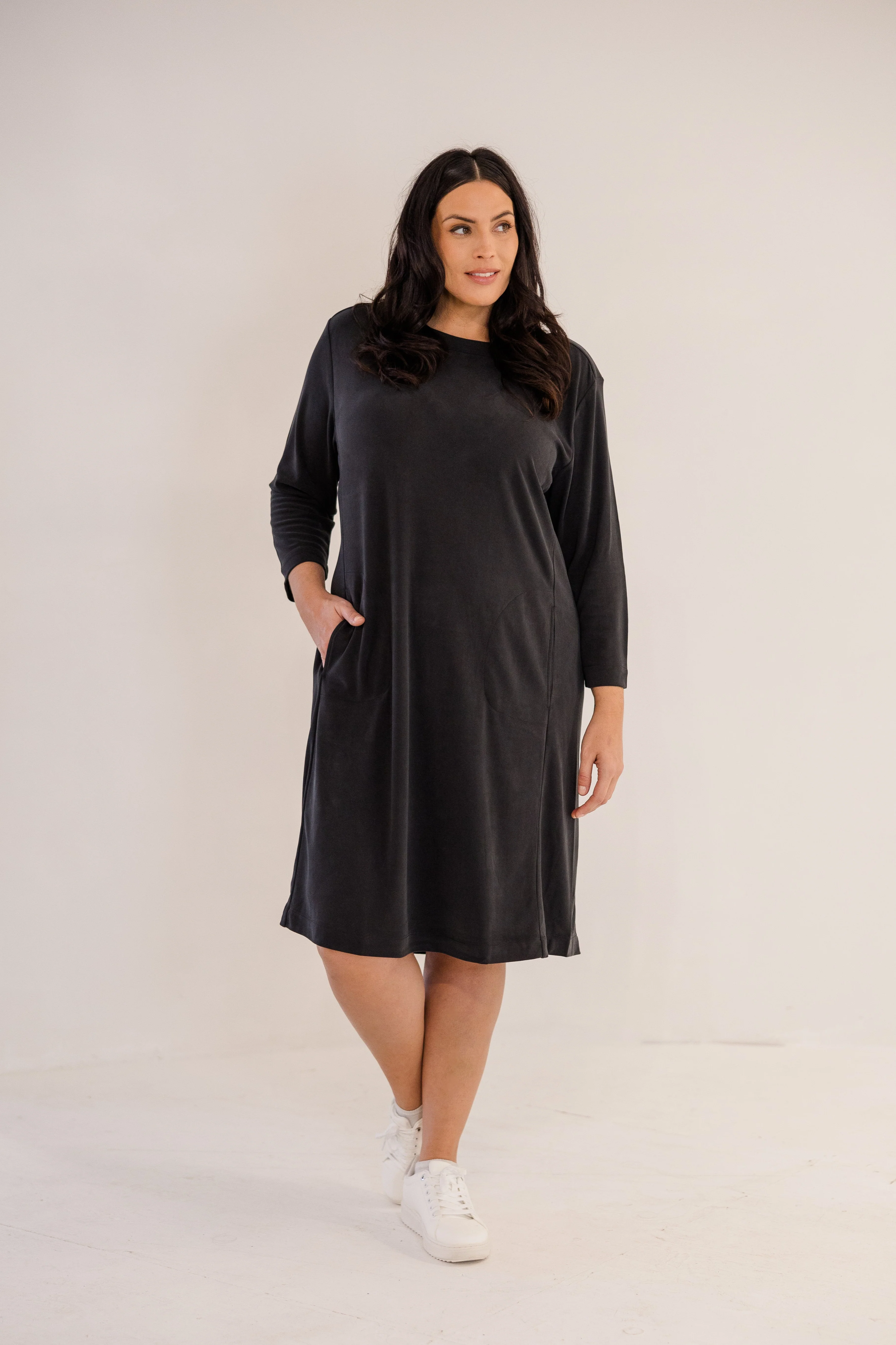 Audrey Boatneck Dress, Black - Giverhouse