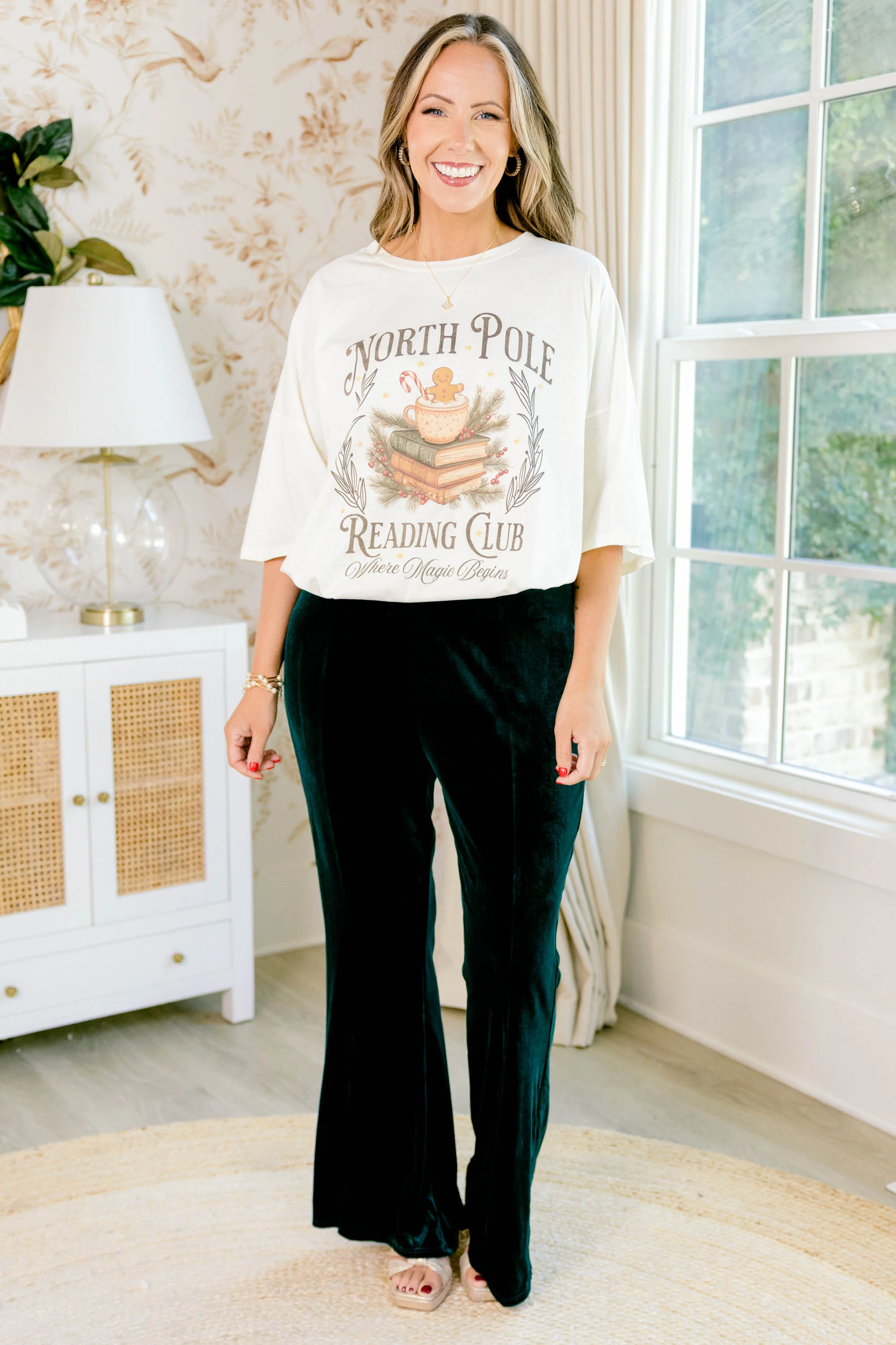 North Pole Reading Club Boyfriend Tee, Ivory - Giverhouse