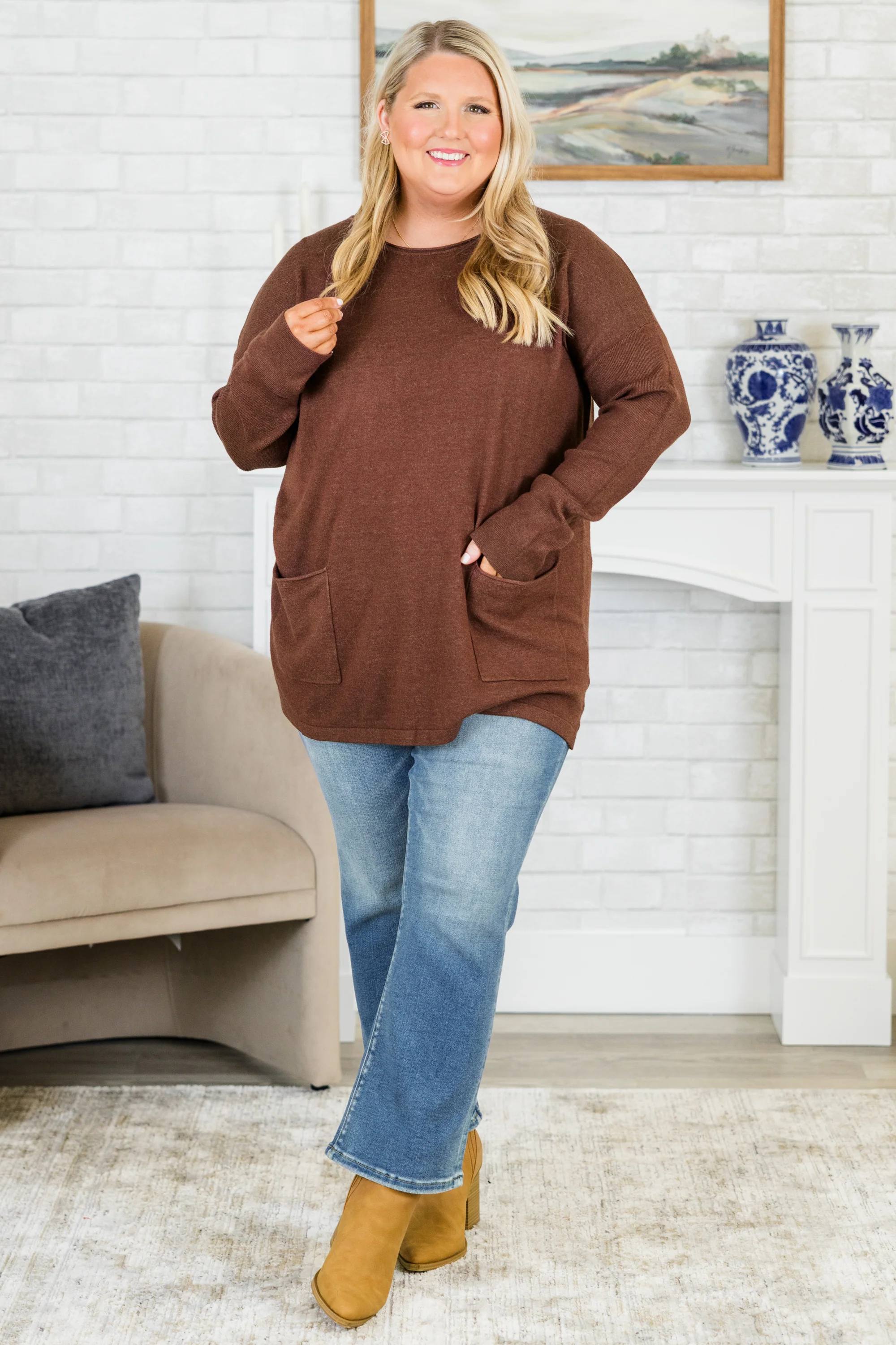 Fall into Fashion Sweater, Heather Mahogany - Giverhouse