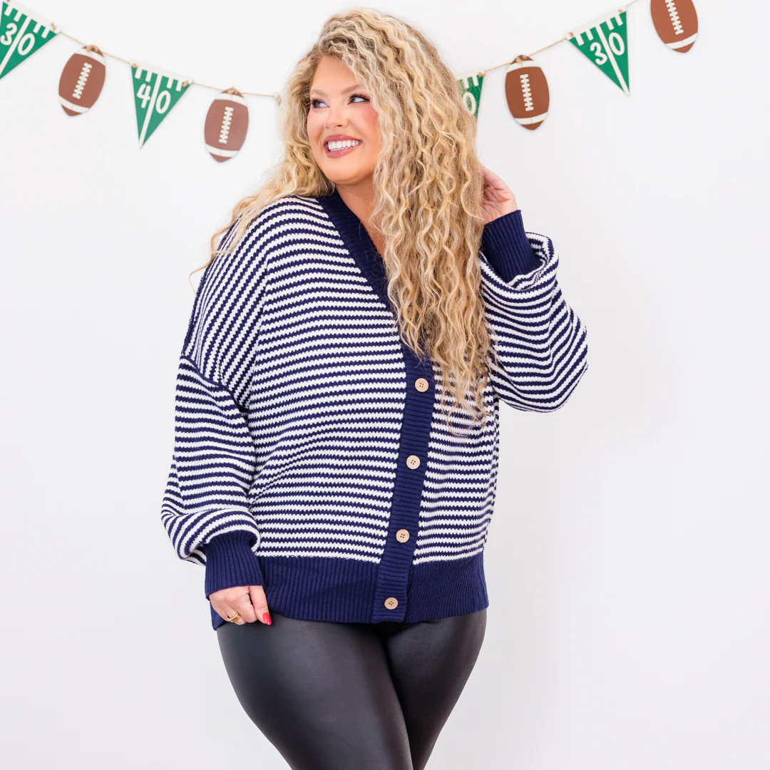 Snuggly Stripe Button-Up Sweater, Navy-Ivory - Giverhouse