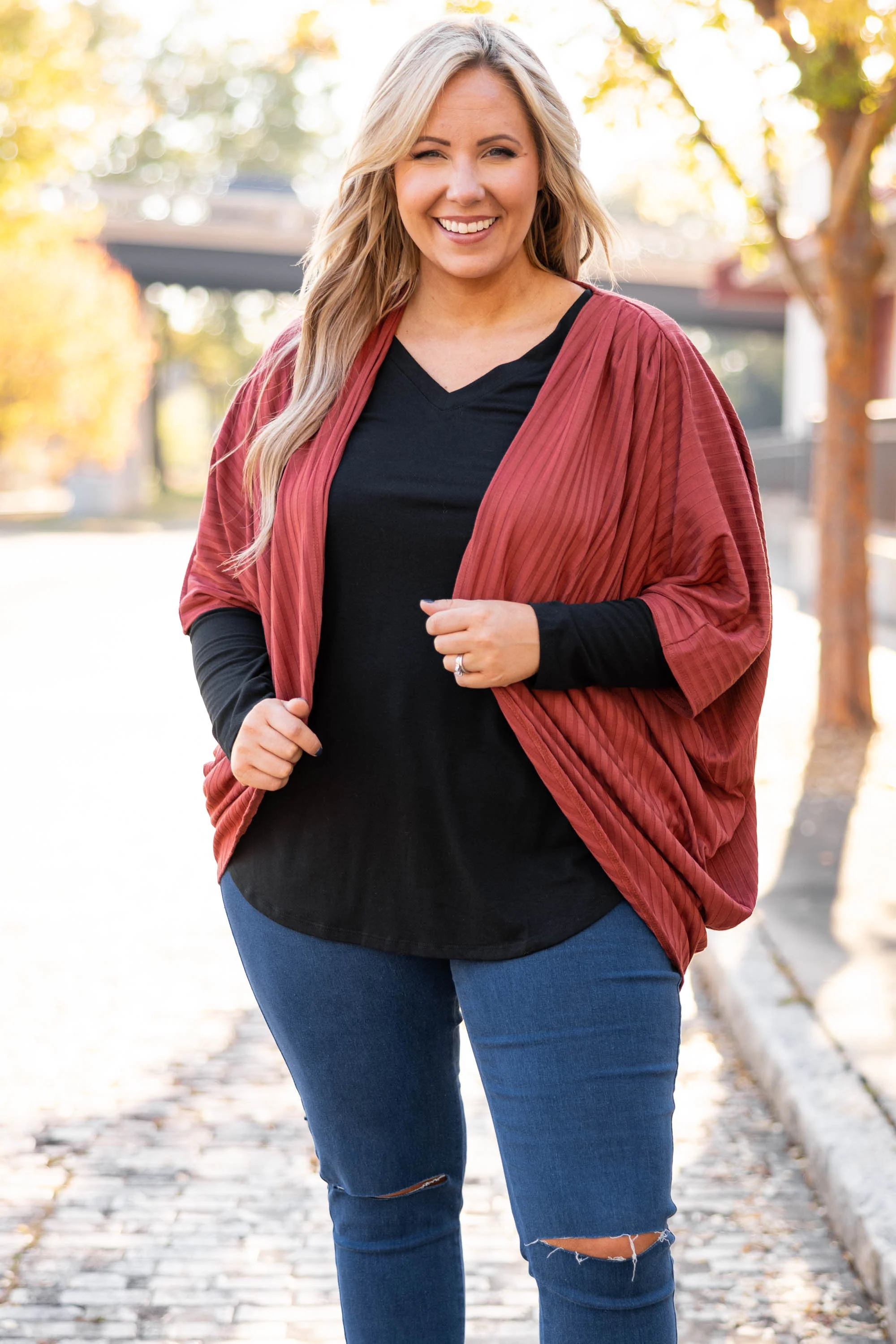 Let's Grab Brunch Cardigan, Rust - Giverhouse