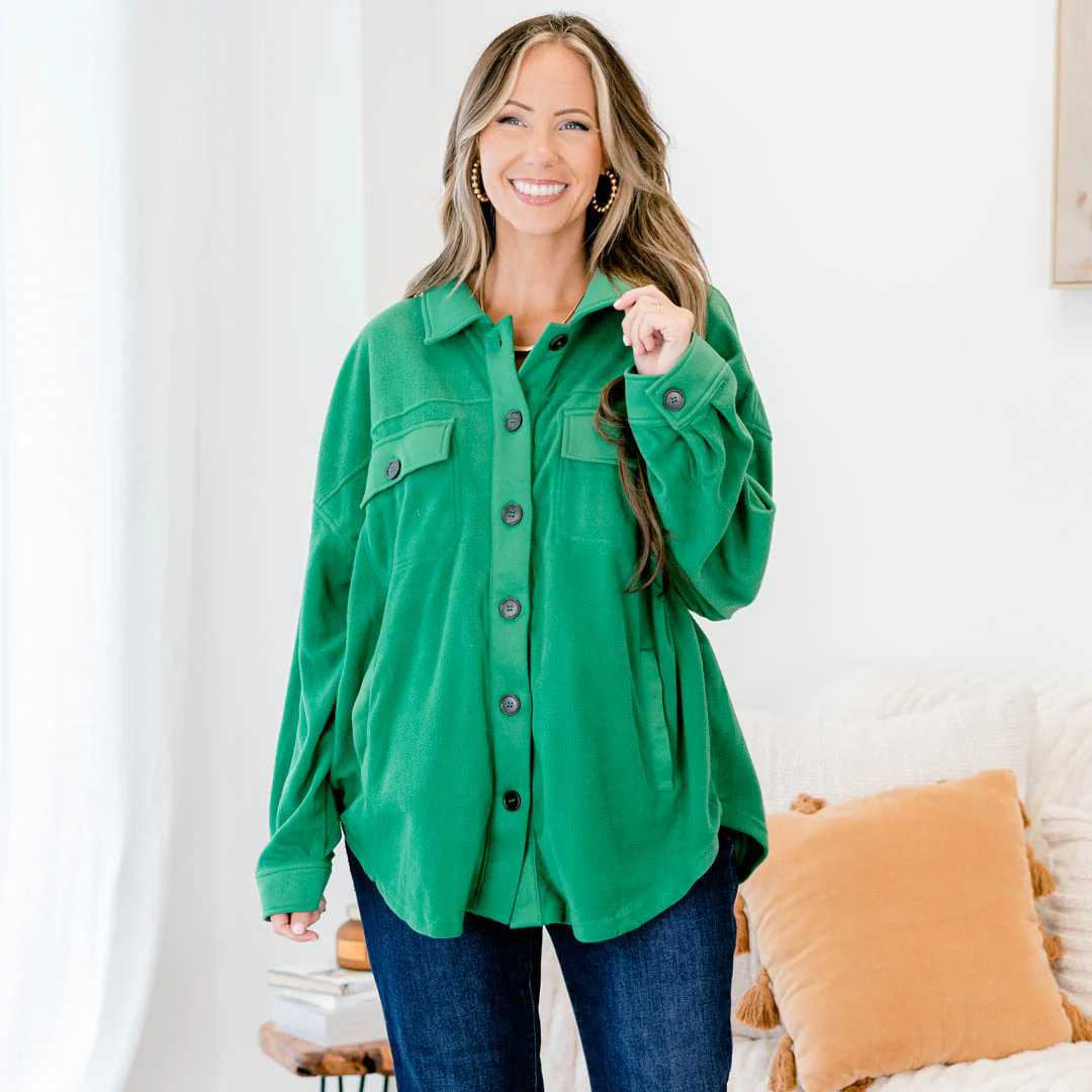 Here For The Vibes Shacket, Kelly Green - Giverhouse