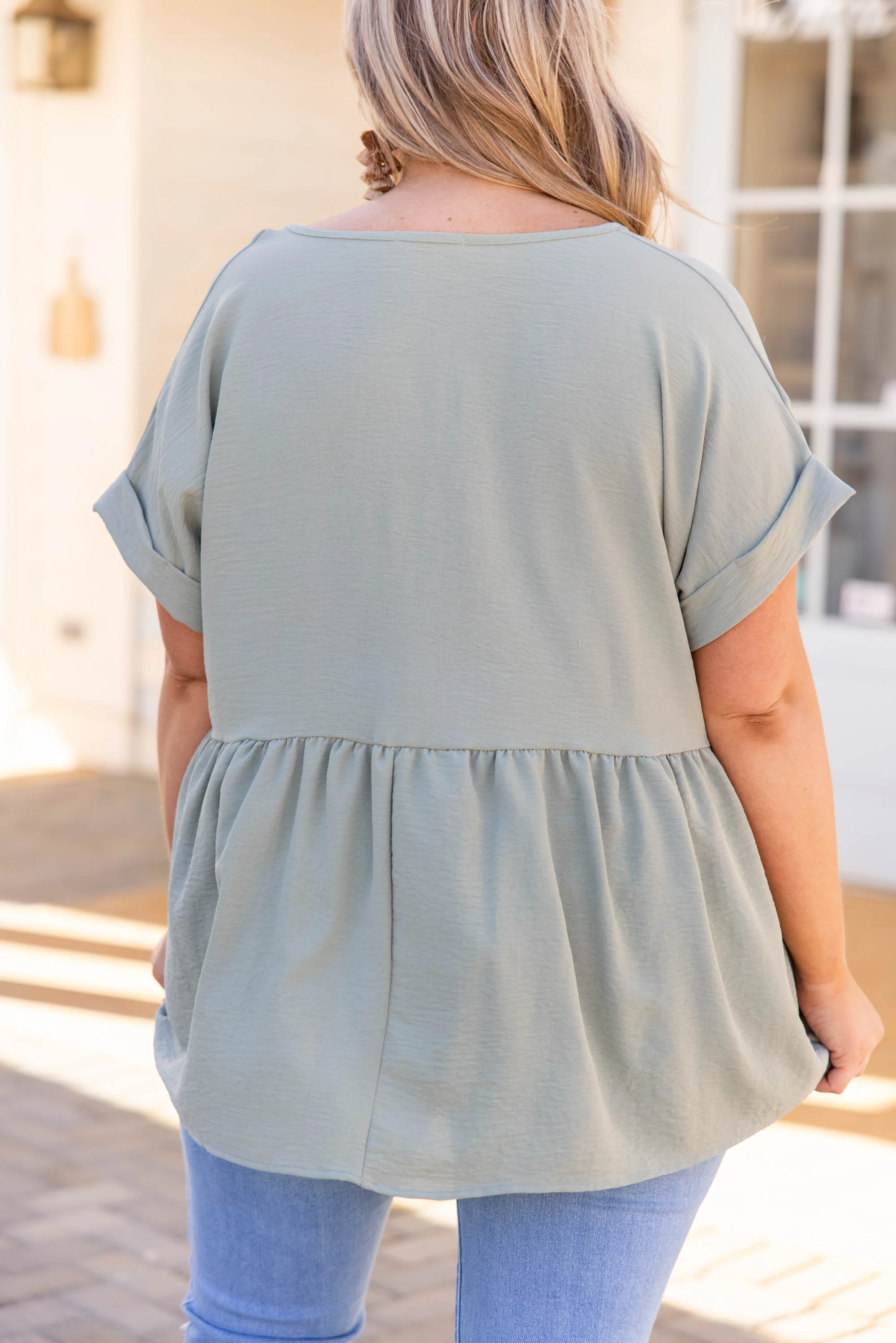 Wide Eyed Gaze Top, Sage - Giverhouse