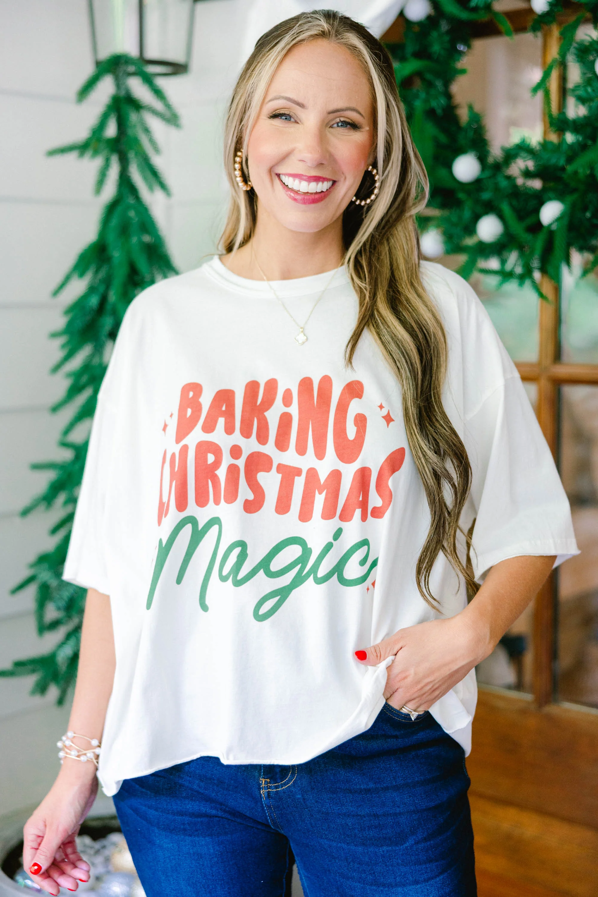 Baking Christmas Magic Vintage Wash Tee, White - Giverhouse