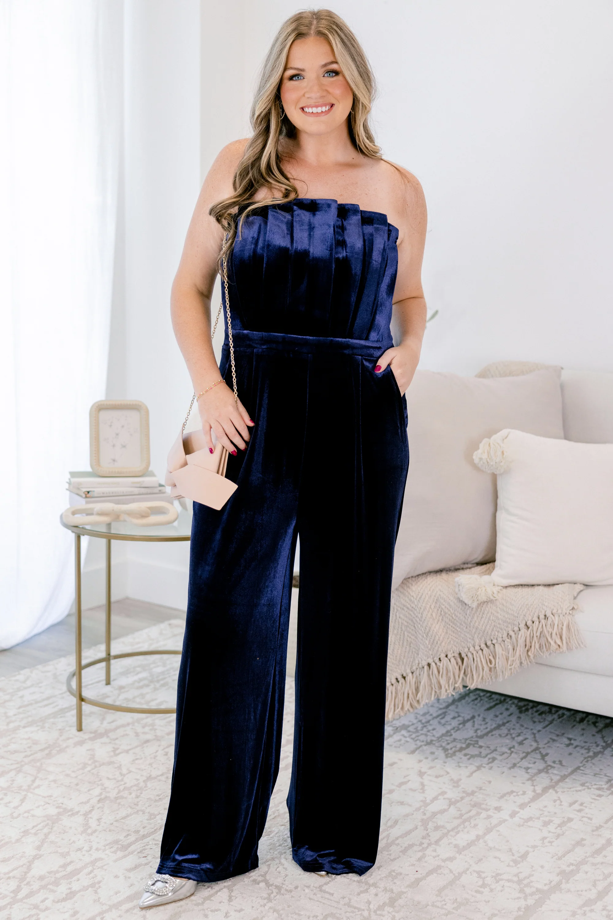 Waltz Through Winter Jumpsuit, Navy Blue - Giverhouse