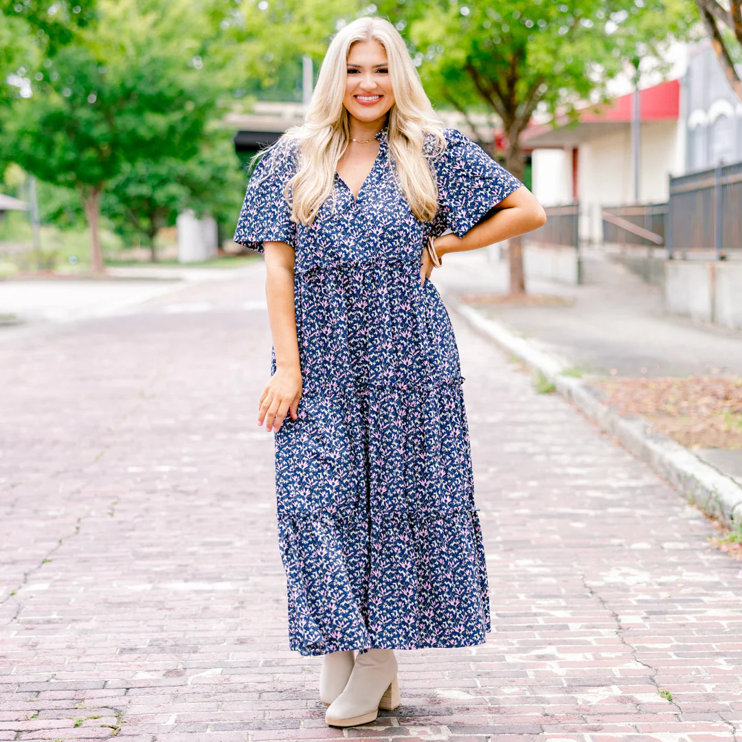 Straight Shot Dress, Navy Floral - Giverhouse