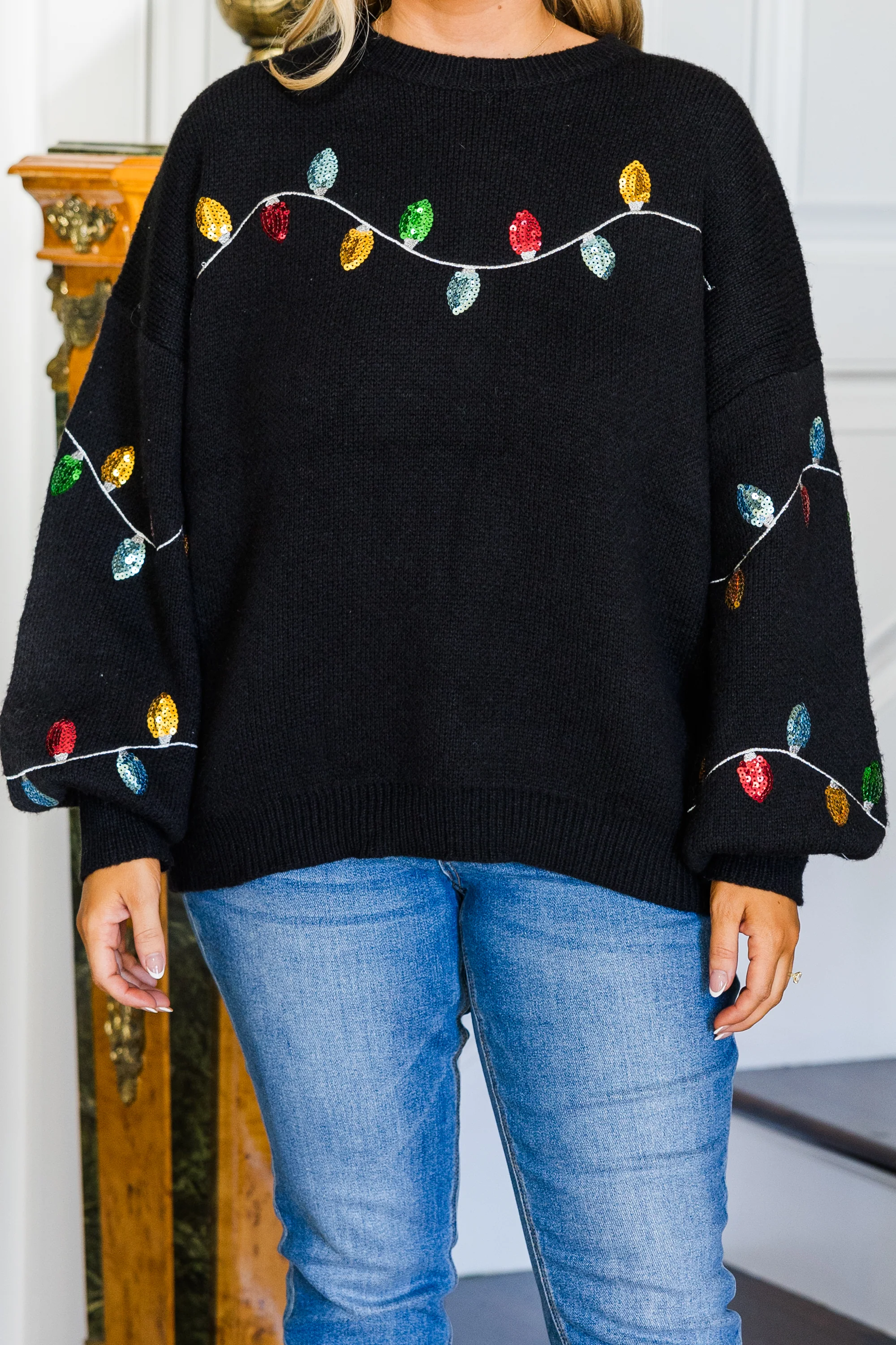 Shine Like A Light Sweater, Black - Giverhouse