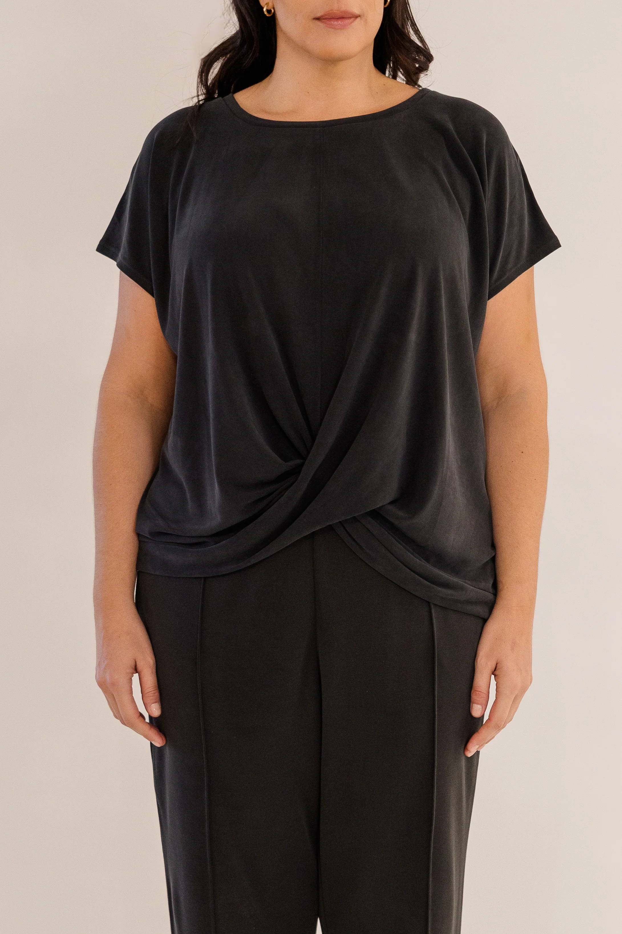 Sue Drape Front Top, Black - Giverhouse