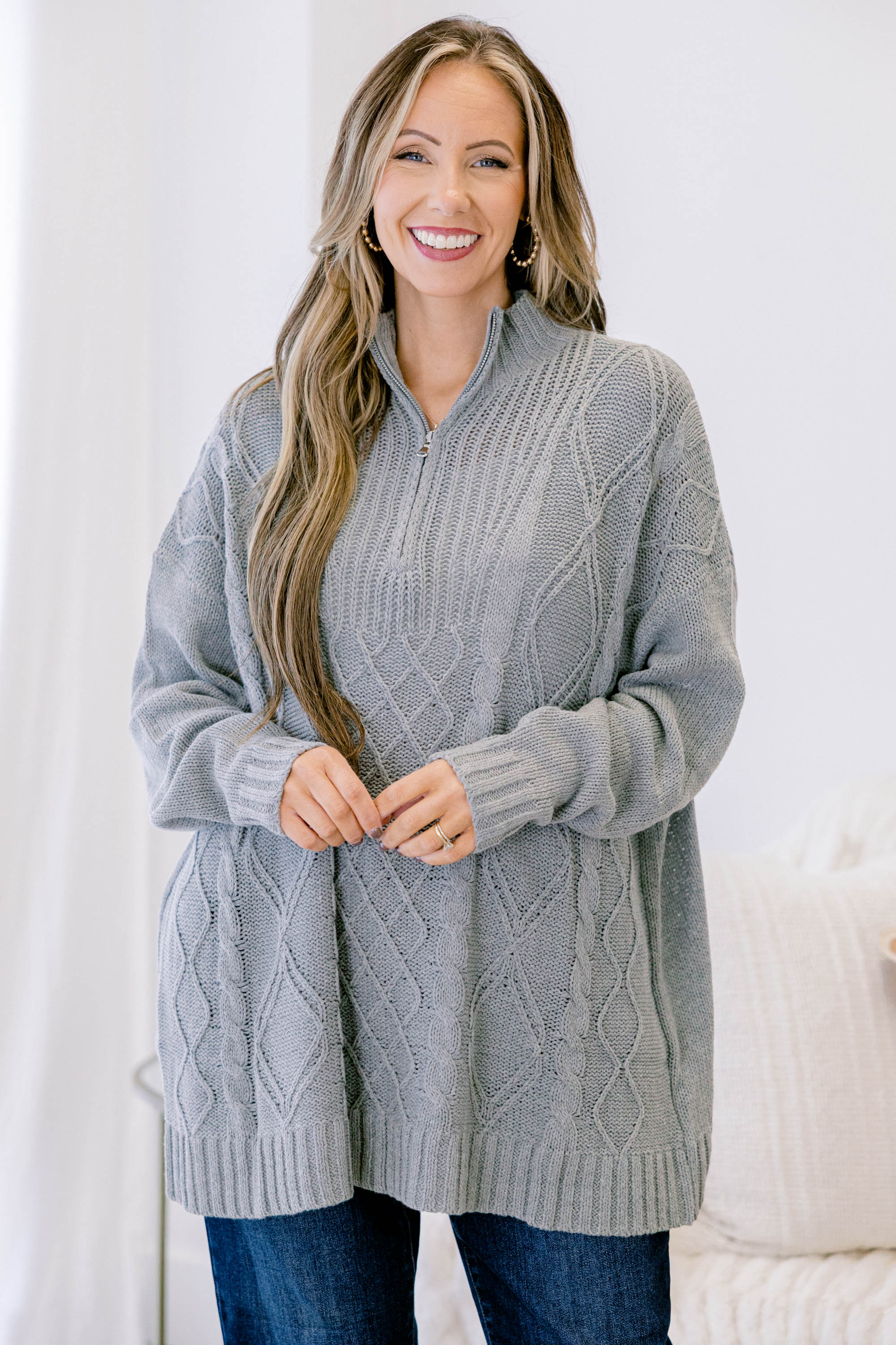 Cable Knit Classic Sweater, Gray - Giverhouse