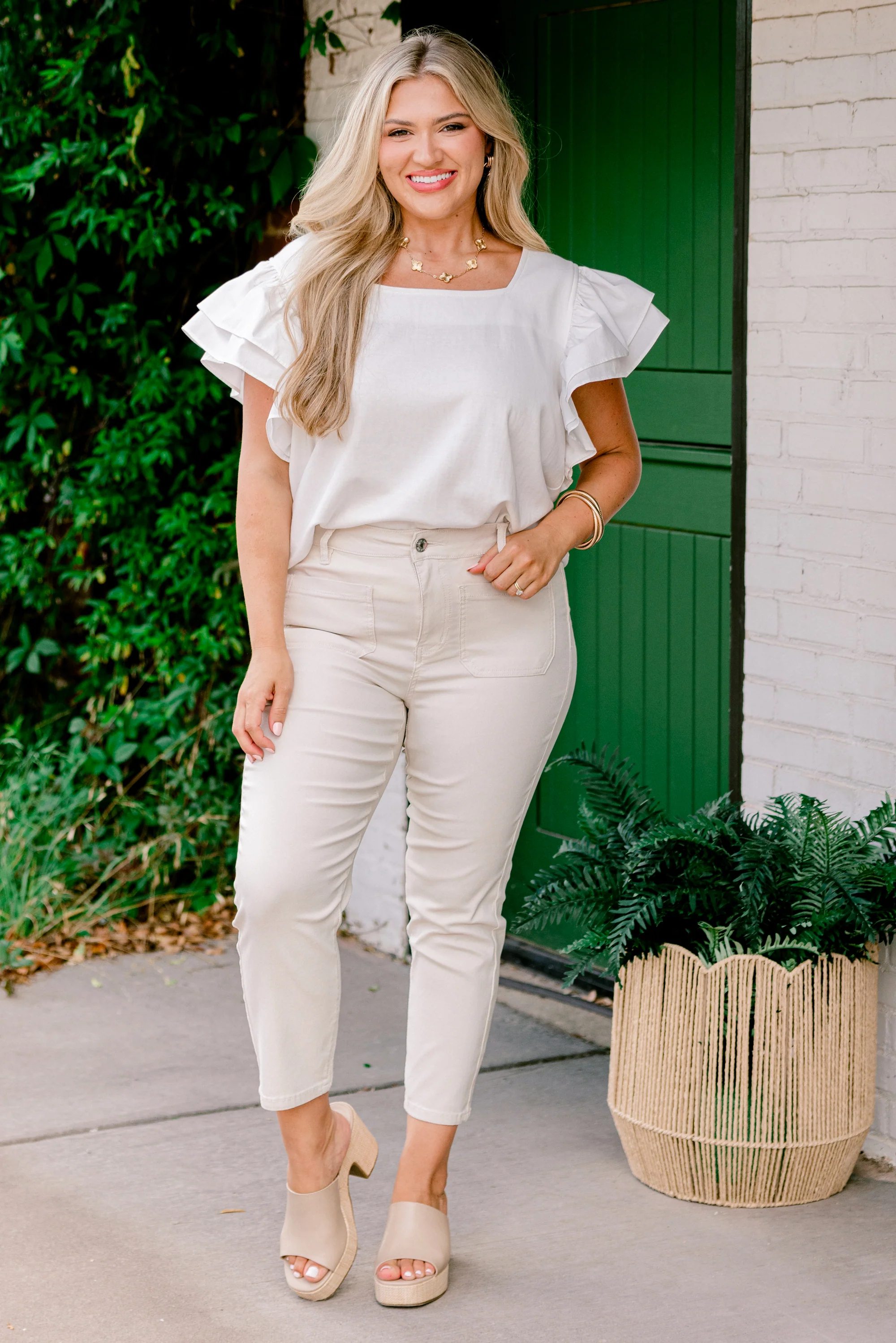 Get Happy Capris, Cream - Giverhouse