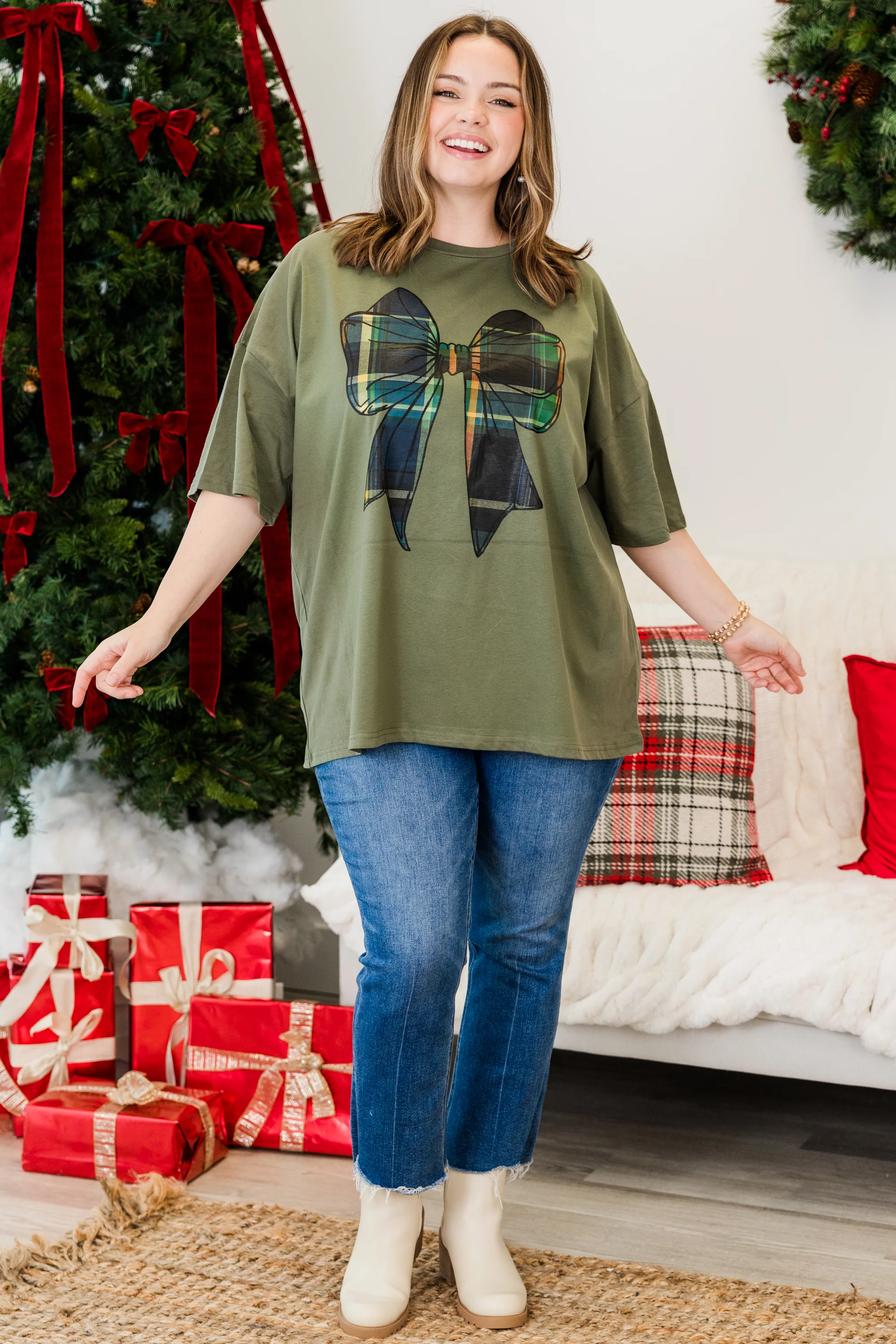All Tied Up Boyfriend Tee, Moss - Giverhouse