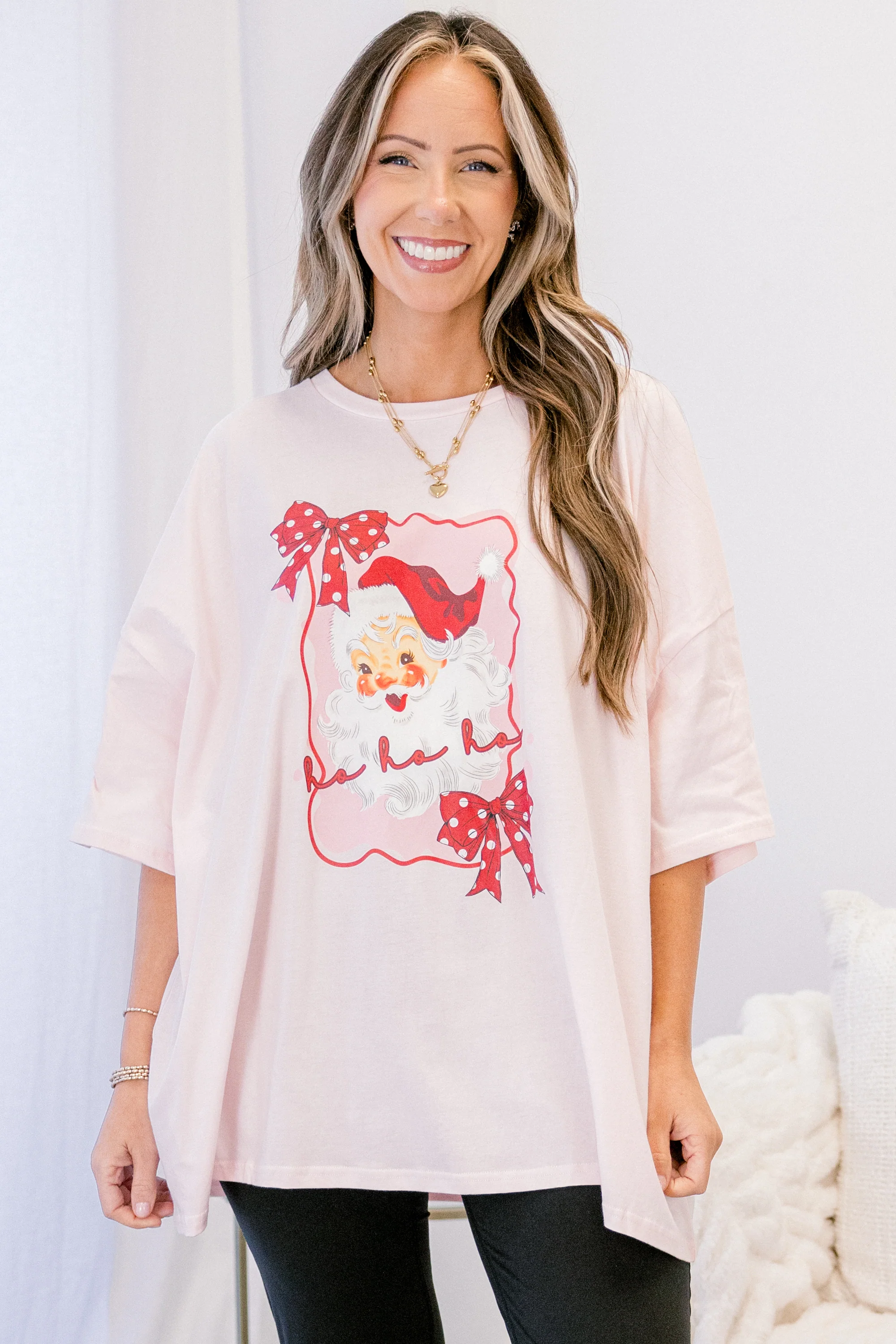 Santa Season Imported Boyfriend Tee, Cream Pink - Giverhouse