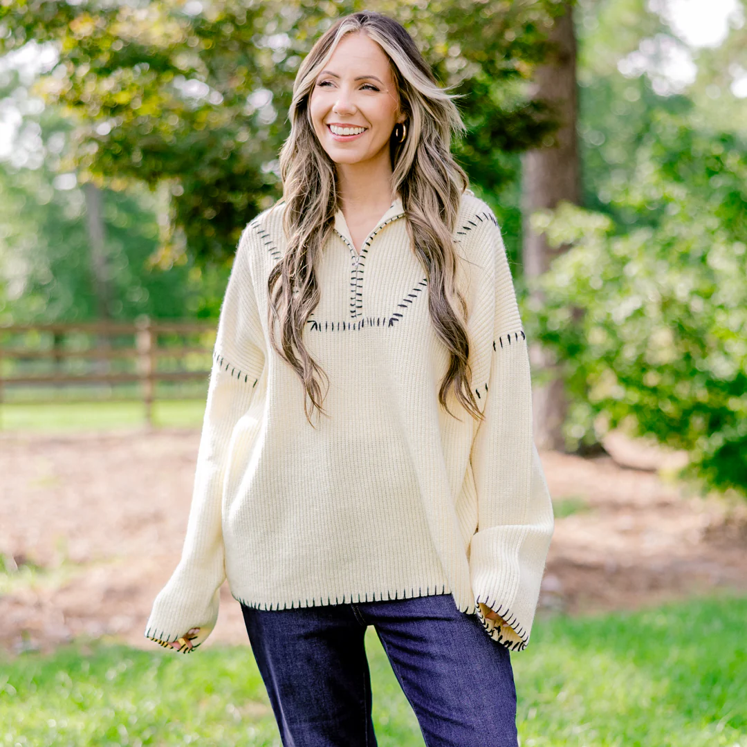 Falling For Fall Sweater, Cream-Black - Giverhouse