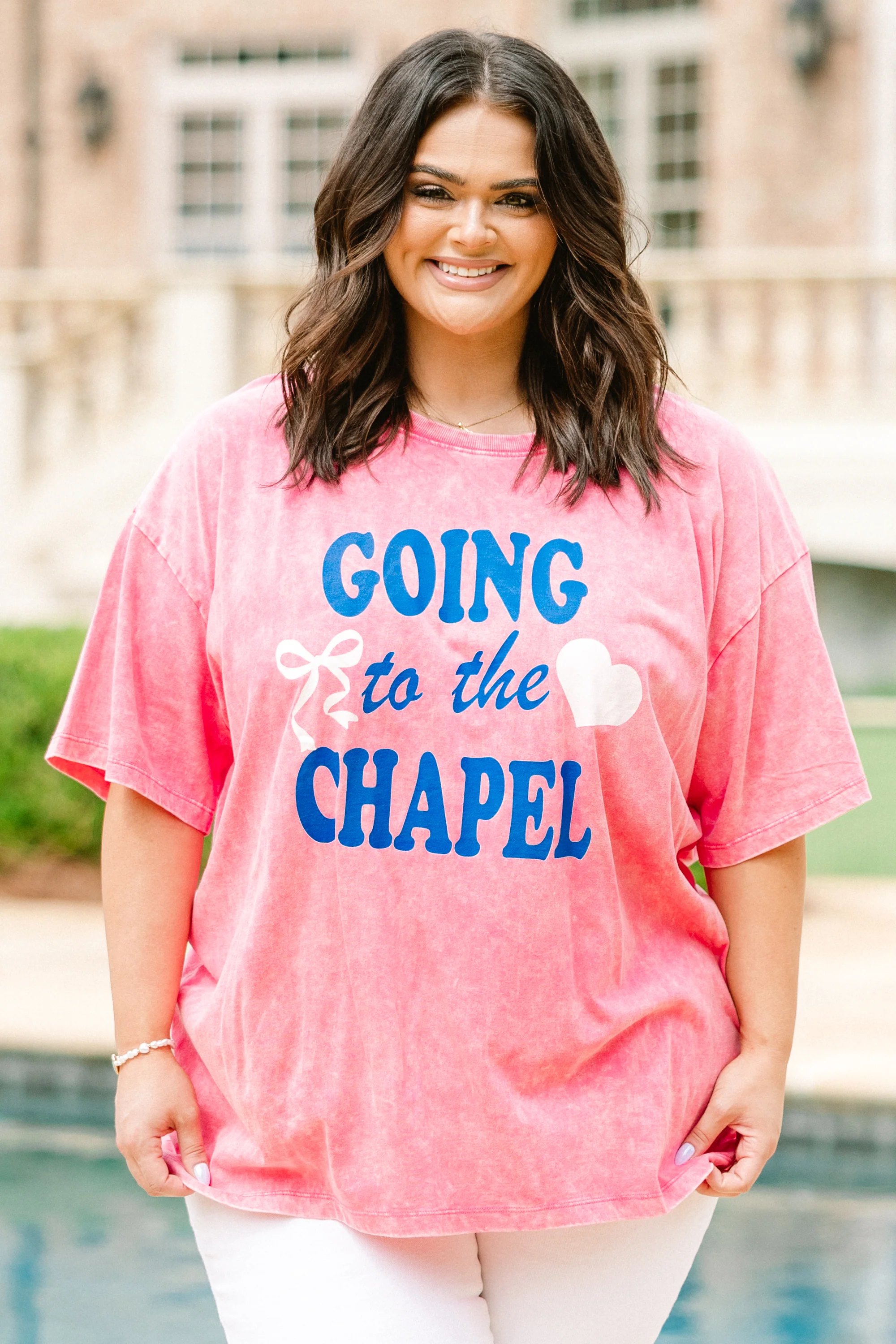 We're Going to the Chapel Acid Wash Relaxed Tee, Fuchsia - Giverhouse