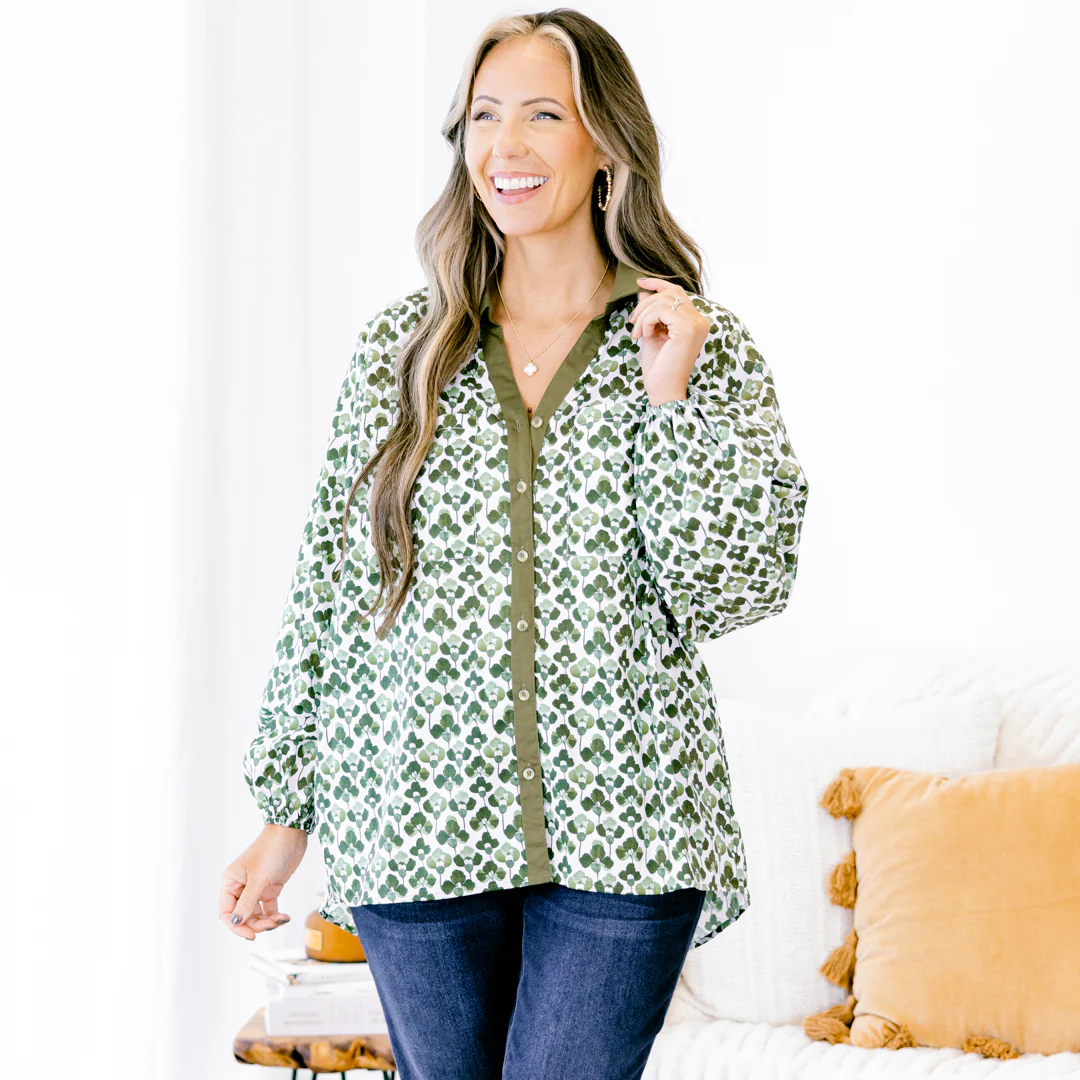 Garden Time Top, Green-White - Giverhouse